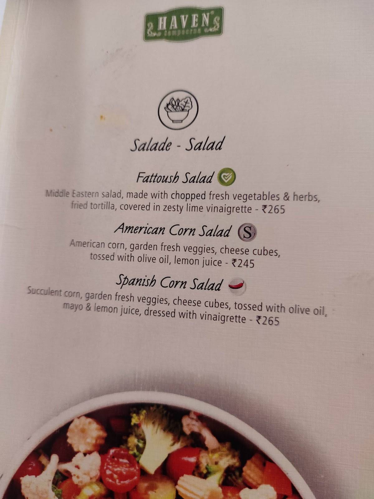 Haven Sampoorna - Vegetarian Restaurant menu