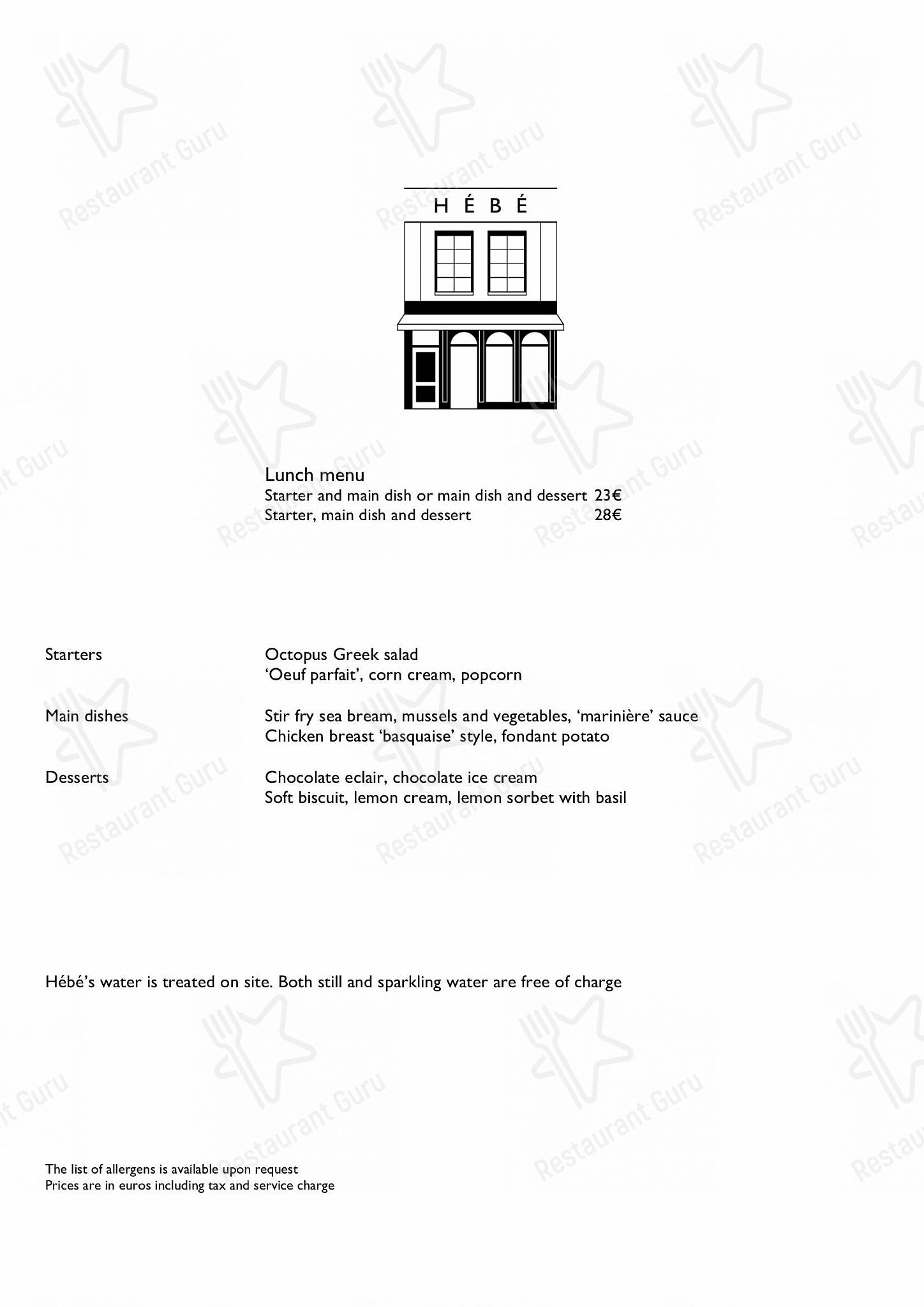 Menu pour HEBE restaurant - Paris - Dessert Menu