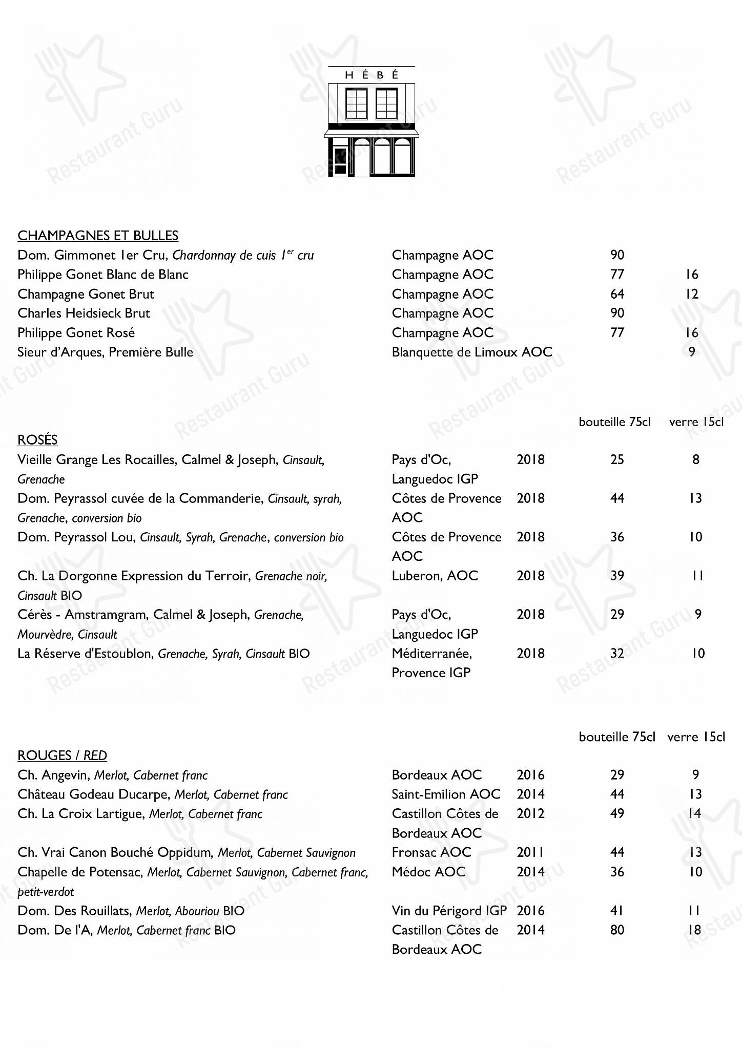 Dessert Menu pour HEBE restaurant - Paris dans Paris