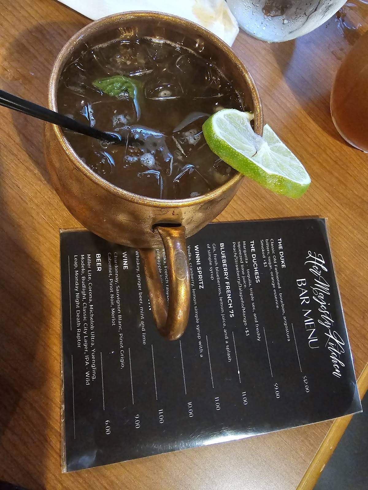 Menu at Her Majesty's Kitchen restaurant, Forsyth