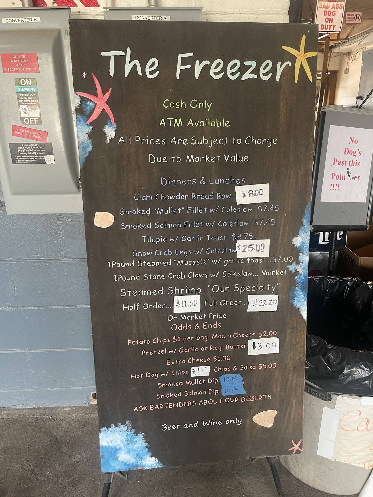 Menu at the freezer pub bar homosassa