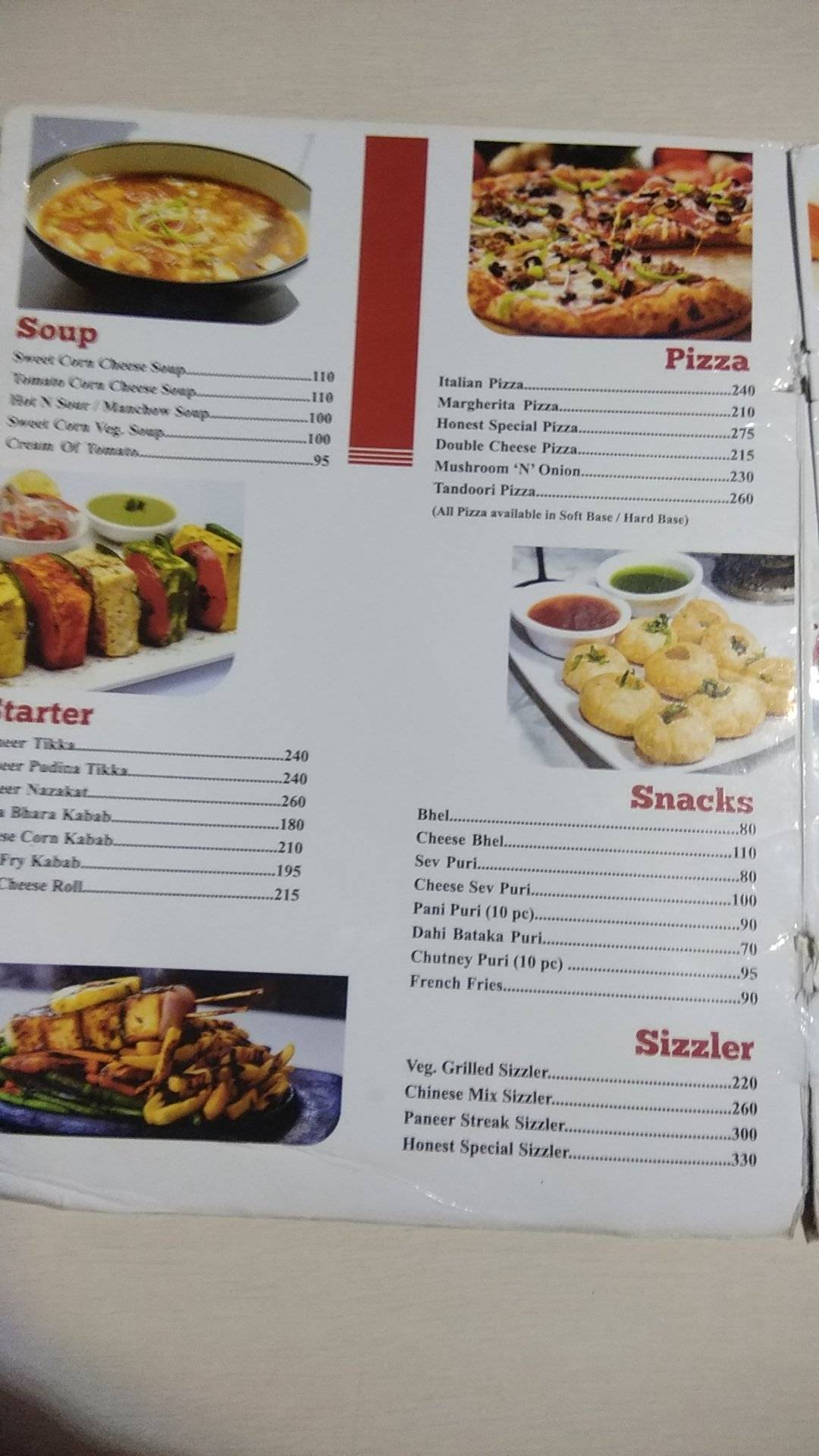 Honest Restaurant - Bhuj menu