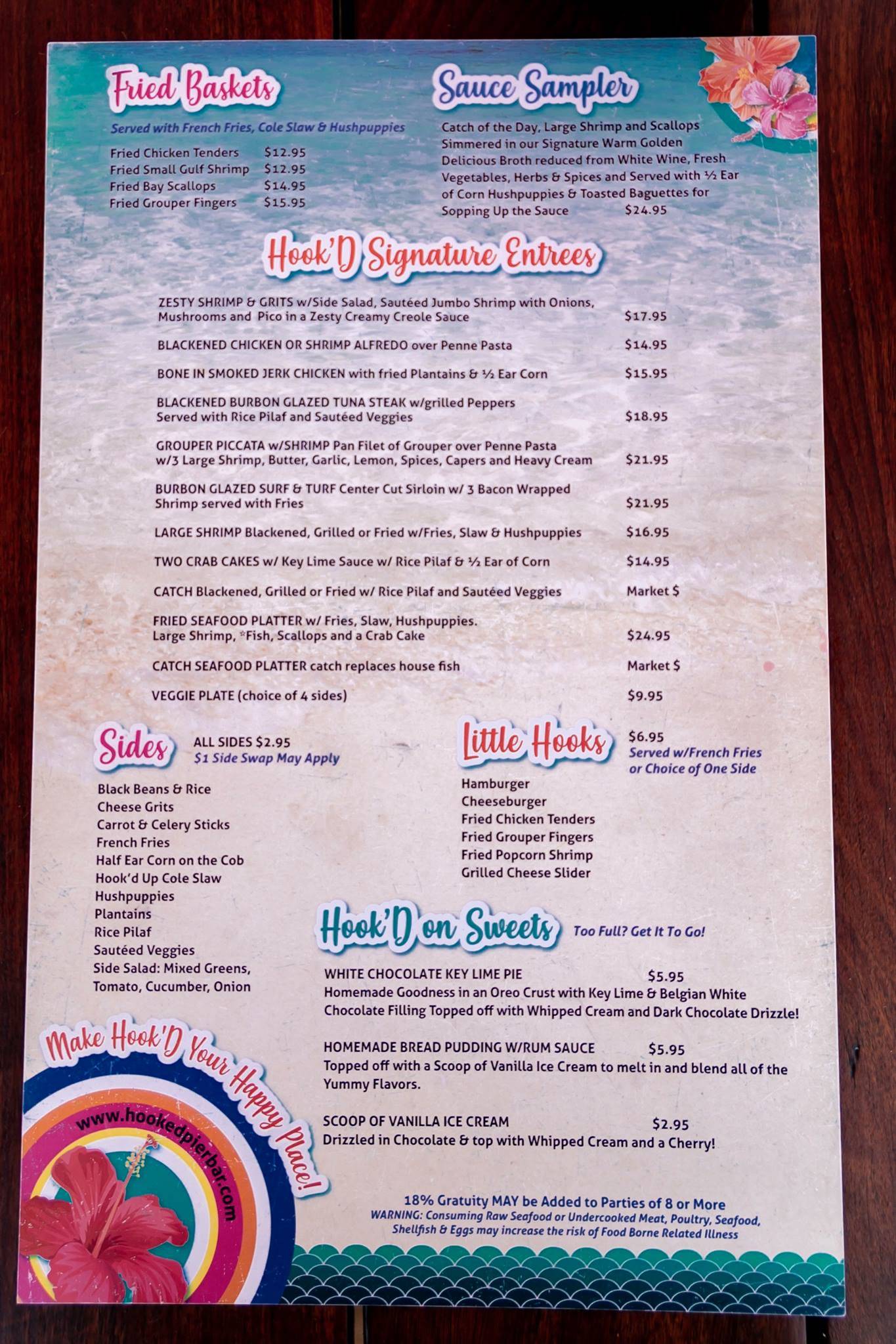 Menu at Hook'd Pier Bar & Grill, Panama City Beach