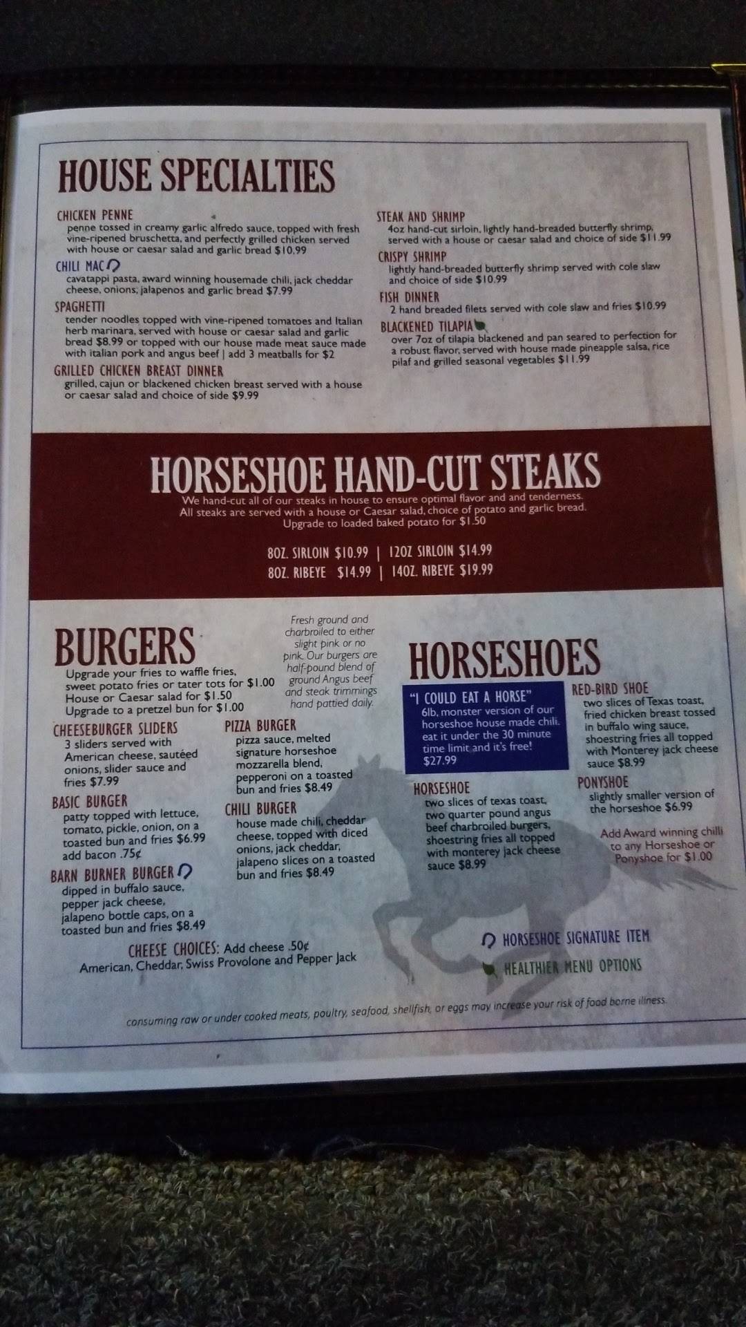 Menu at Horseshoe Lounge & Restaurant, Collinsville