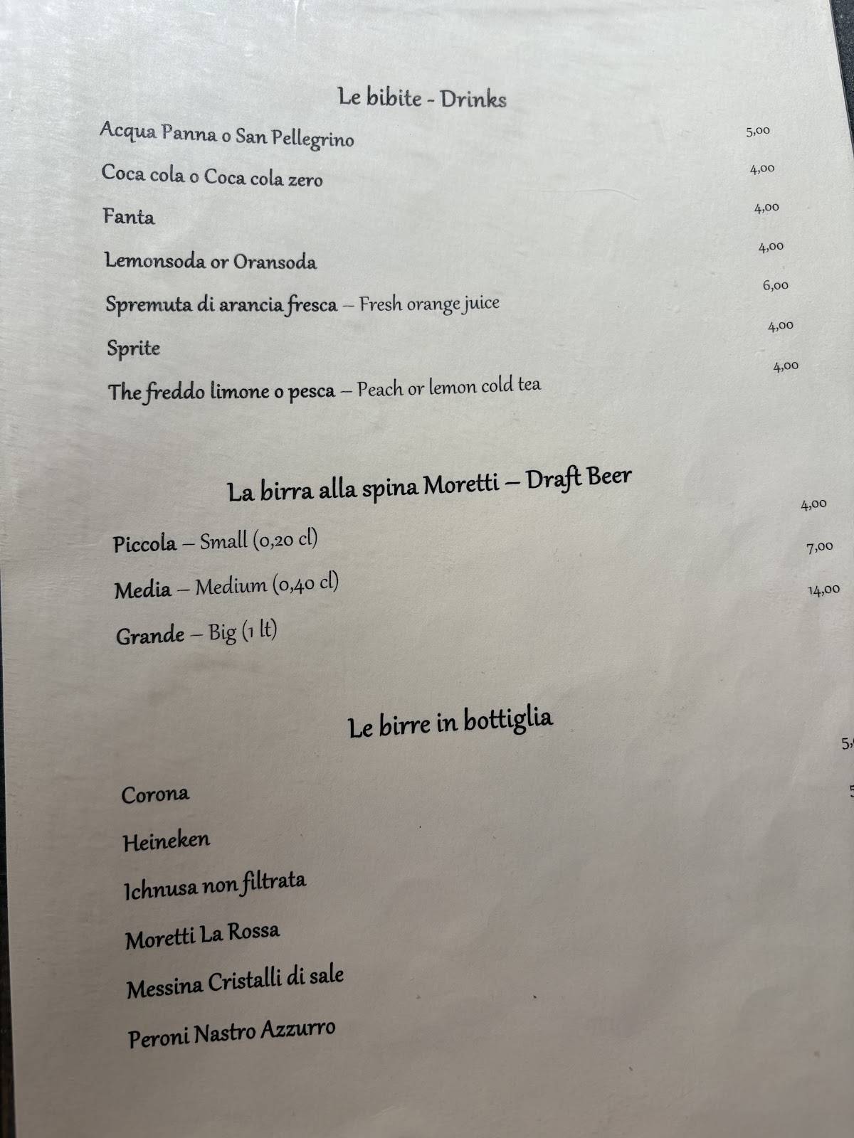 Menu de Hostaria de' Pastini