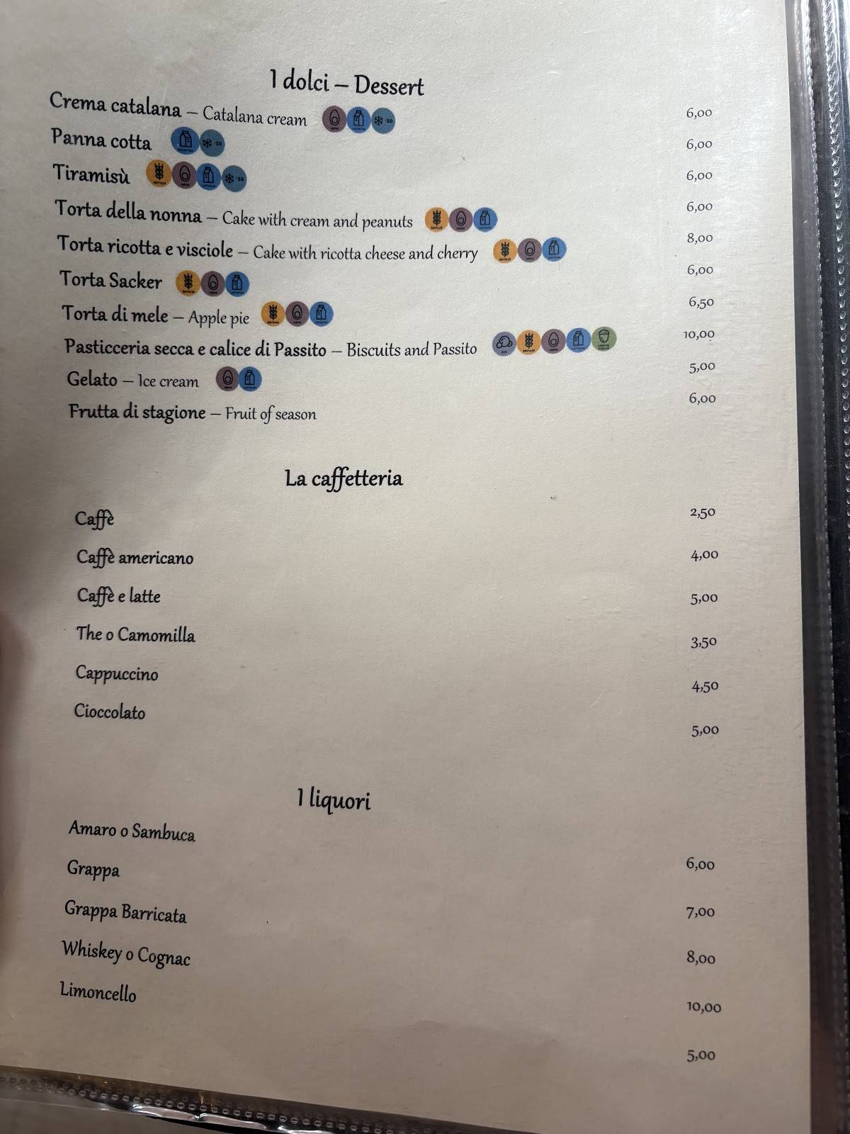 Menu de Hostaria de' Pastini