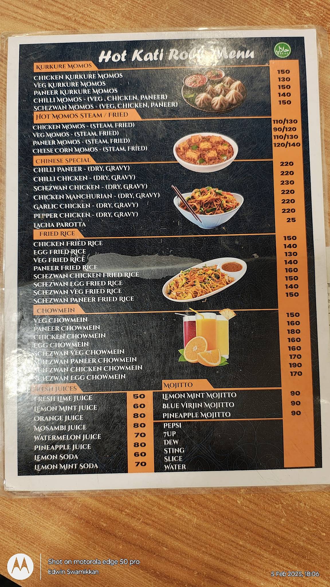 Hot kati roll menu