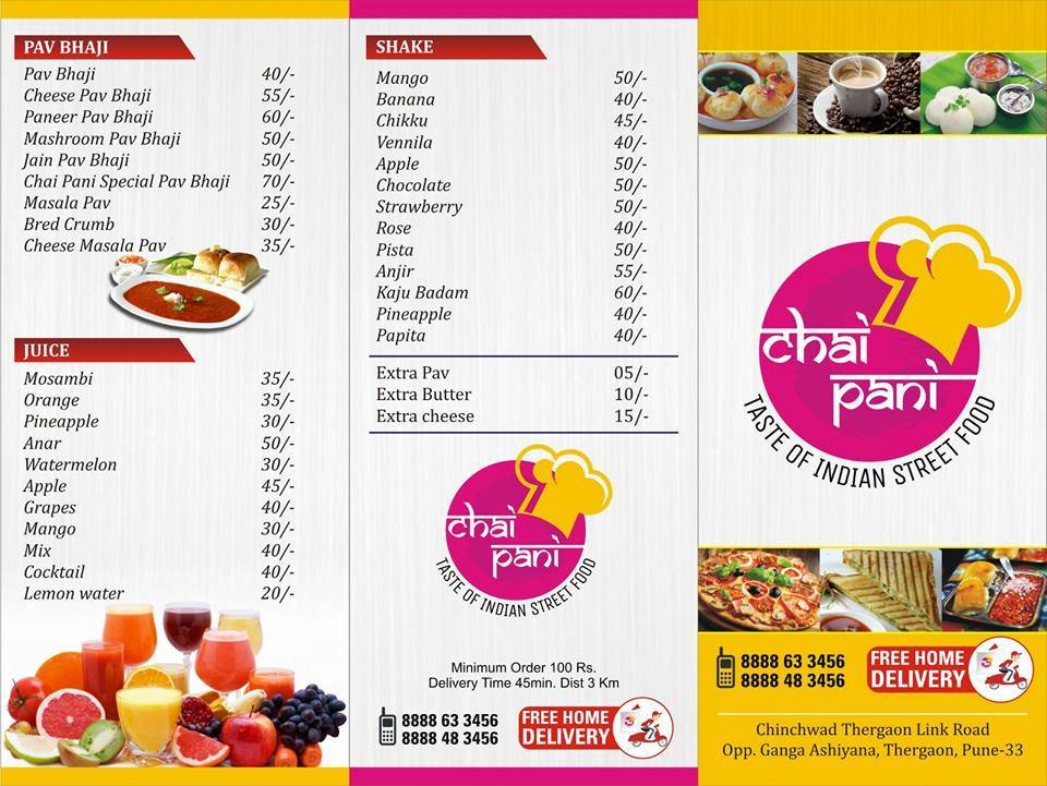 Chai Pani menu