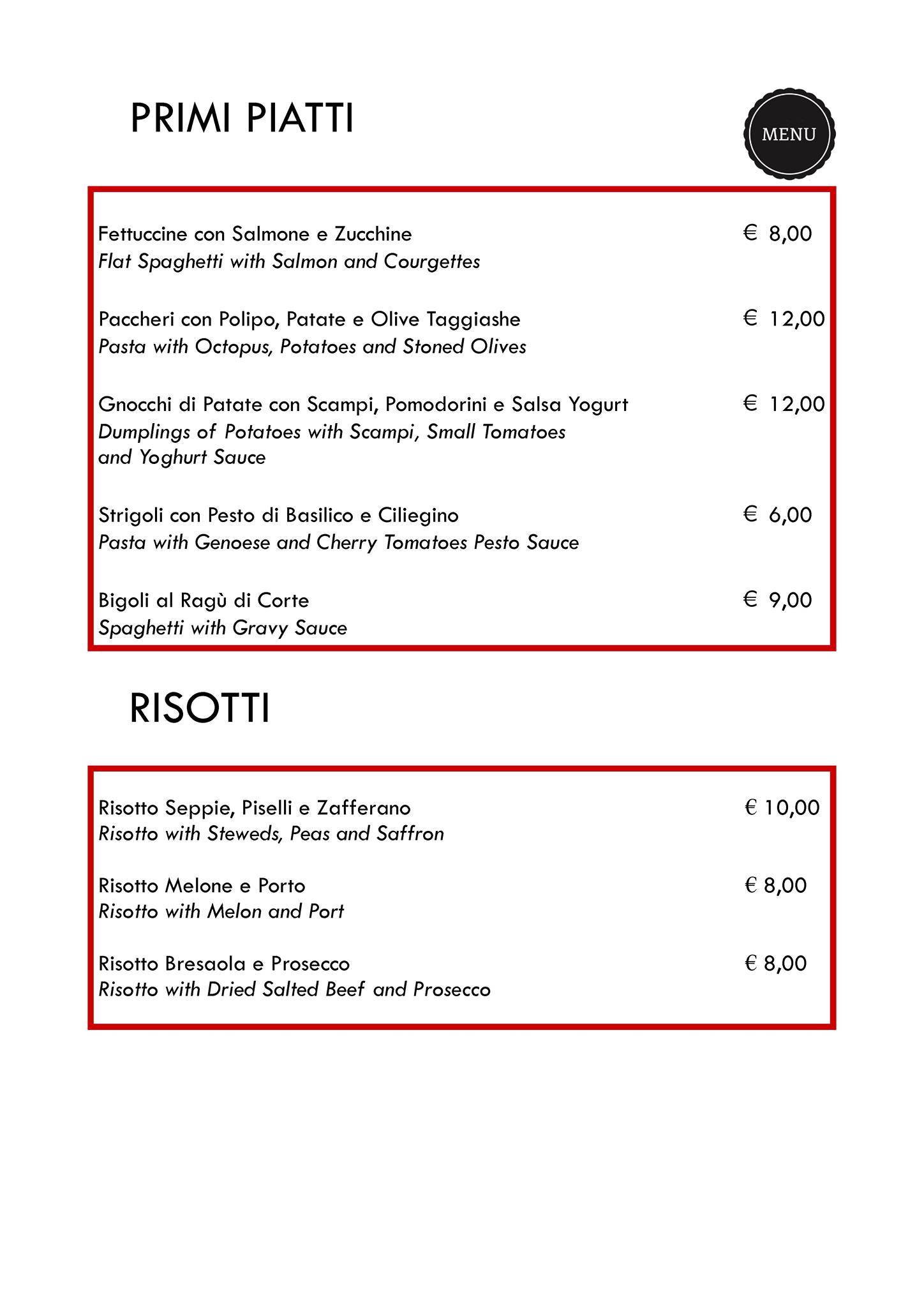 Menu di Ristorante Hotel europa 