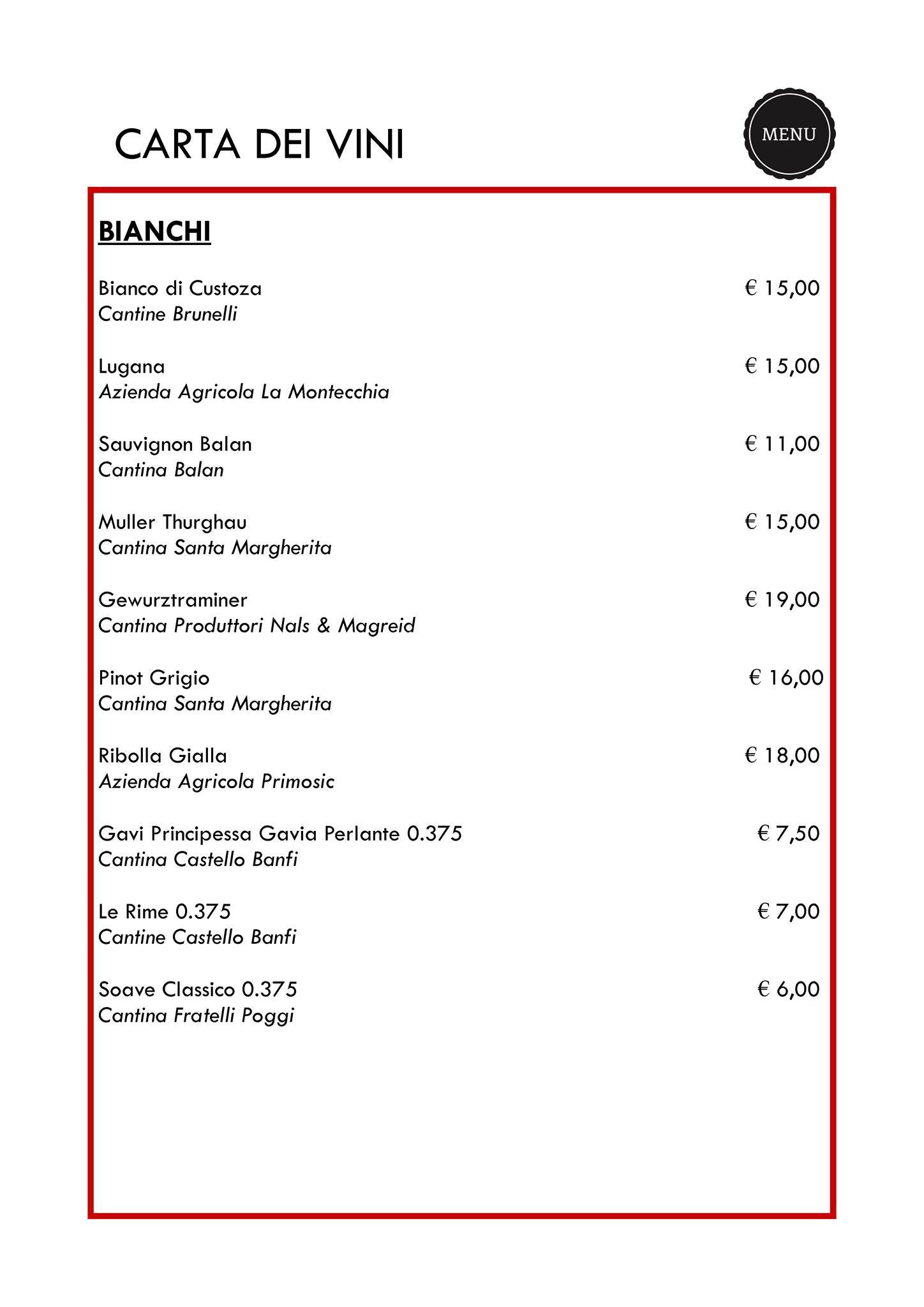 Menu di Ristorante Hotel europa 