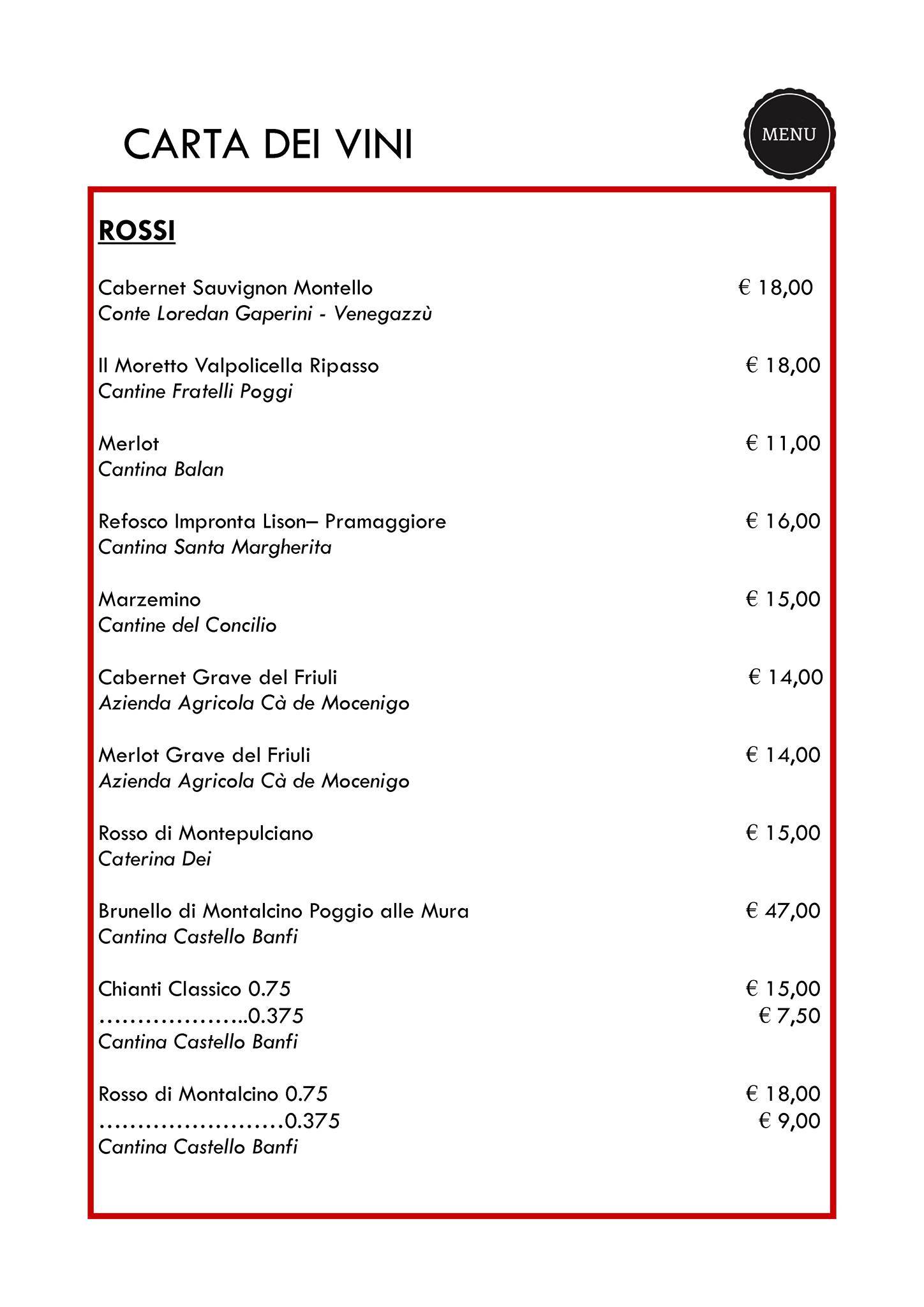 Menu di Ristorante Hotel europa 