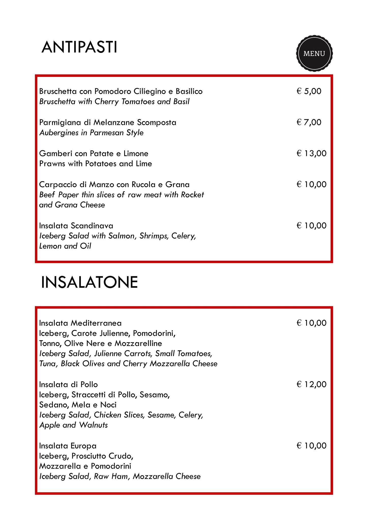 Menu di Ristorante Hotel europa 