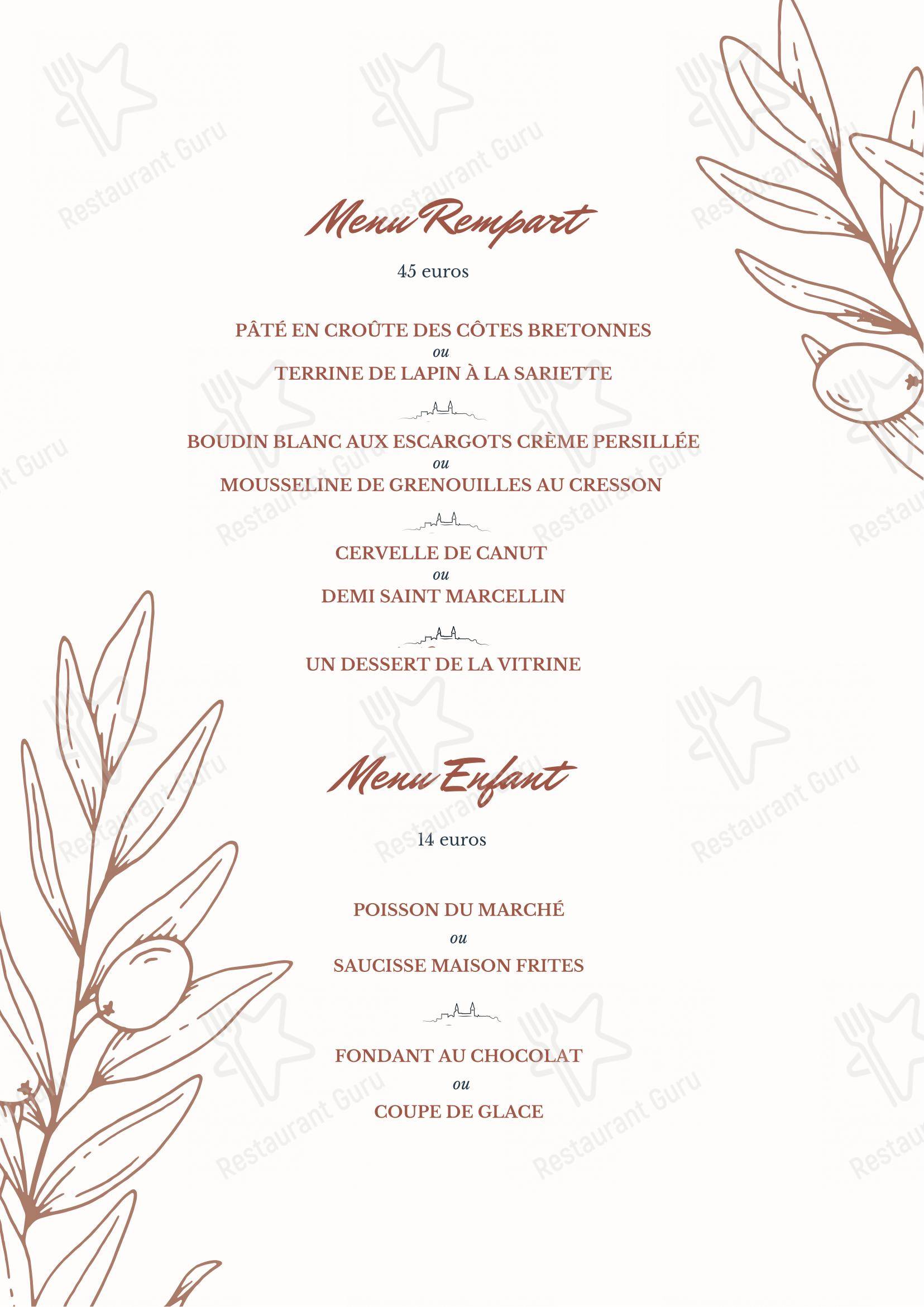 Hôtel Le Rempart dans Tournus - Menu