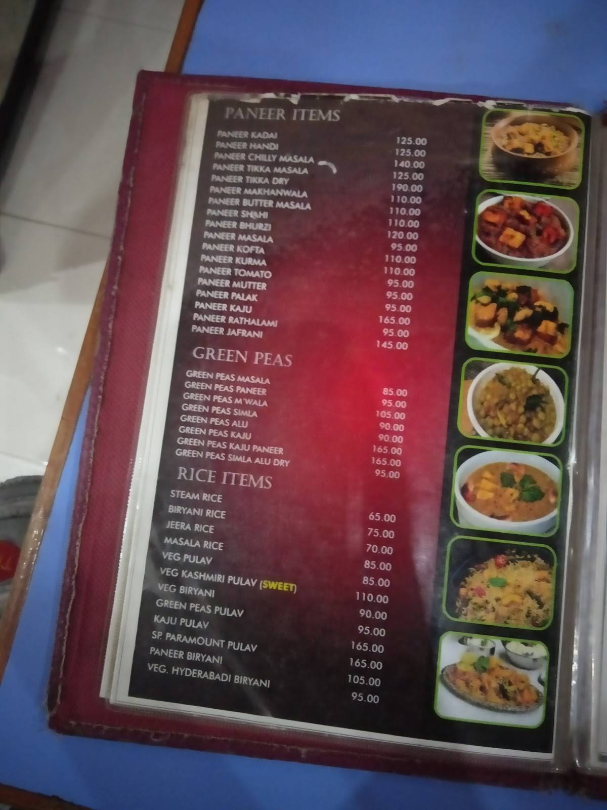 Hotel Paramount menu