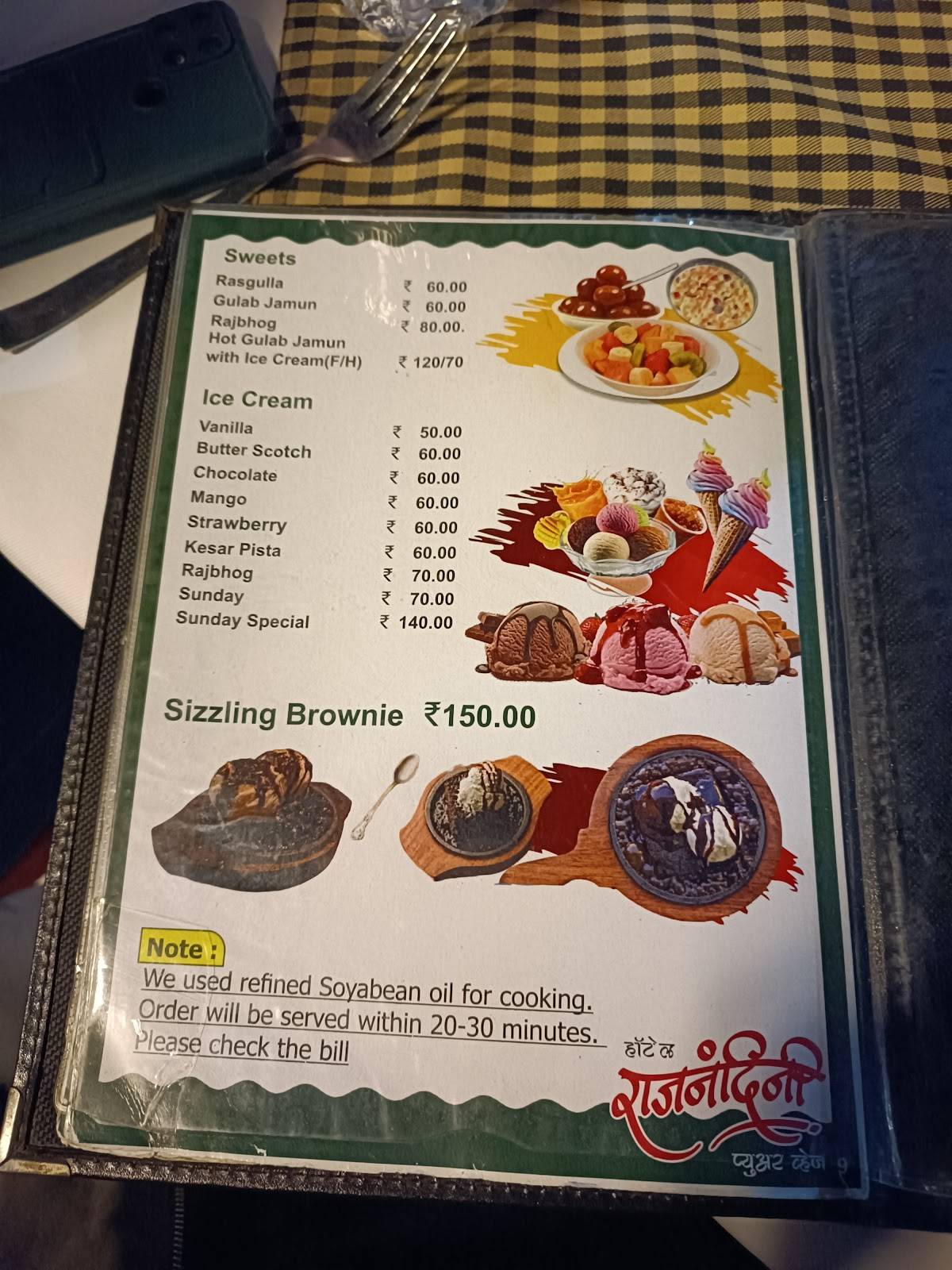 Hotel Raj Nandini menu
