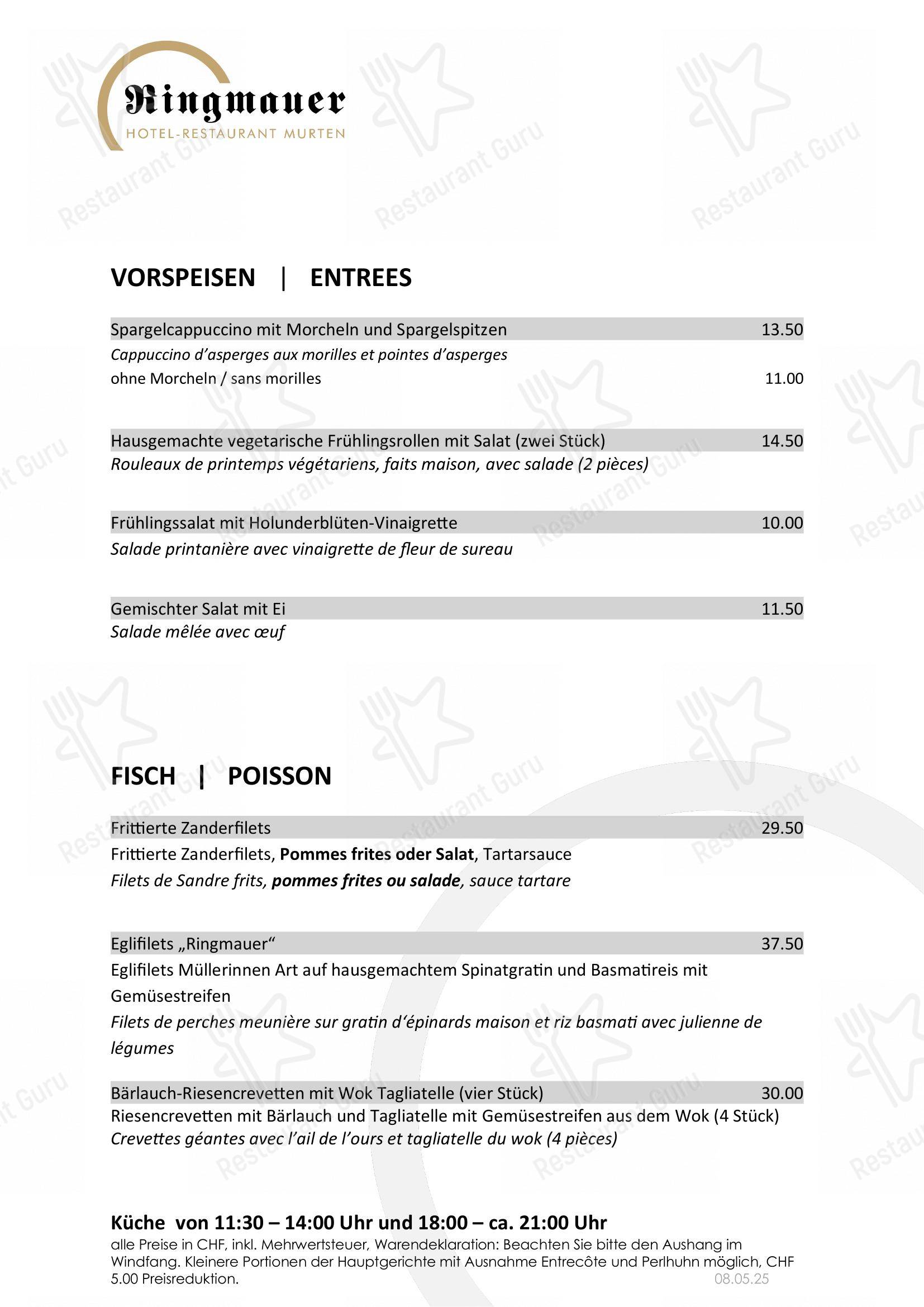 Menu di Hotel Restaurant Ringmauer Murten - Menu bar