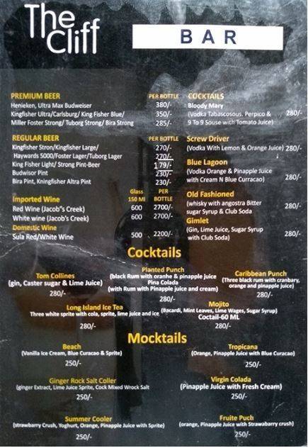 Hotel Holiday and the Cliff menu