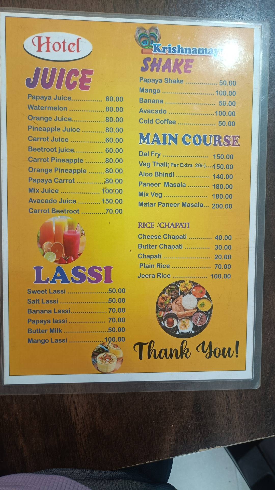 Hotel krishnamayur menu