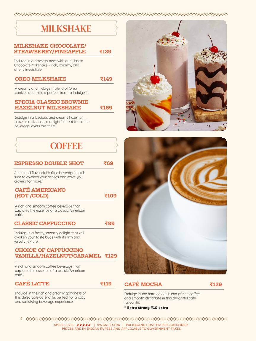 Cafe Calcutta Classic menu