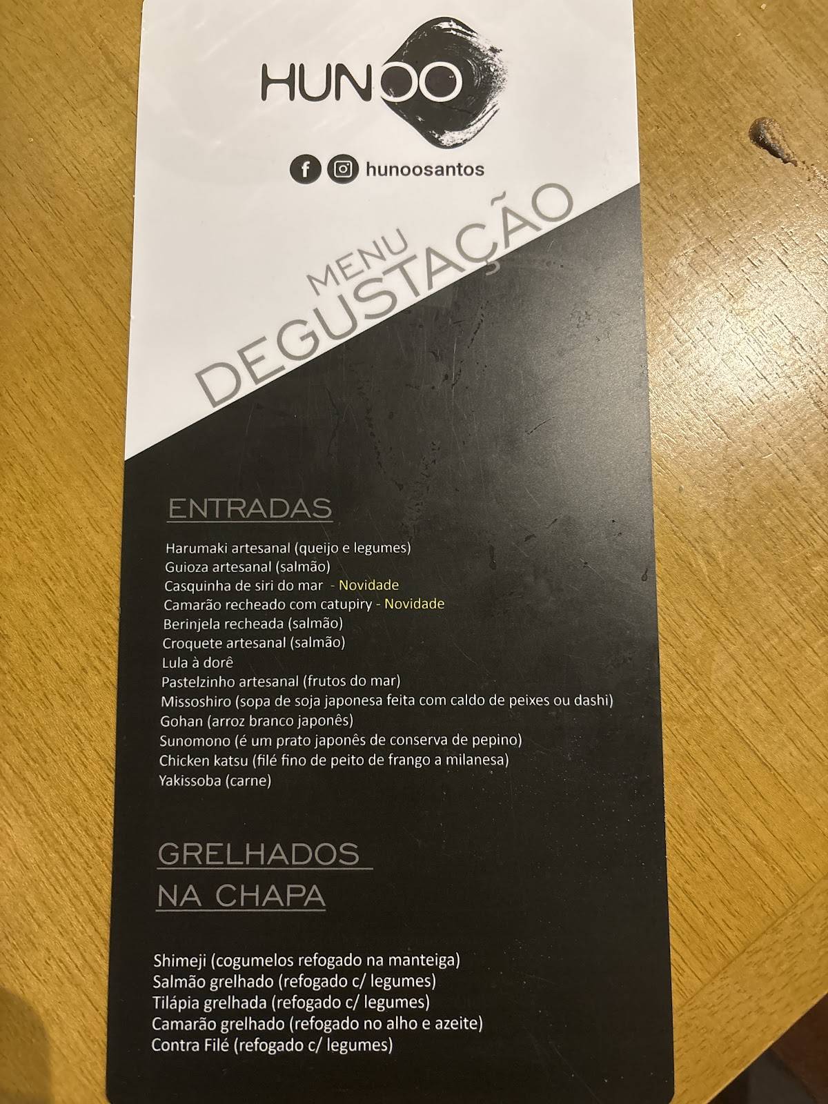 Hunoo Santos cardápio