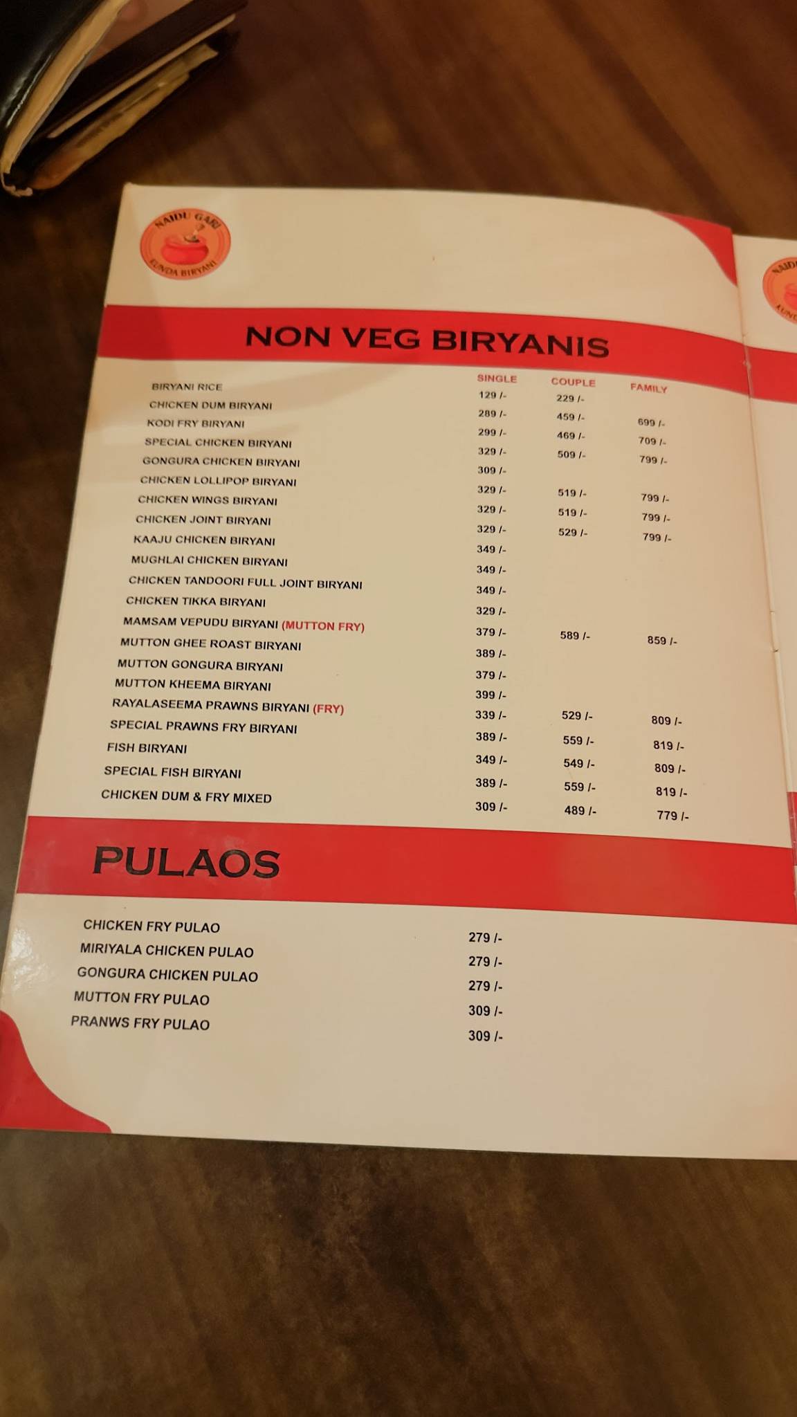 Naidu Gari Kunda Biryani-KPHB menu