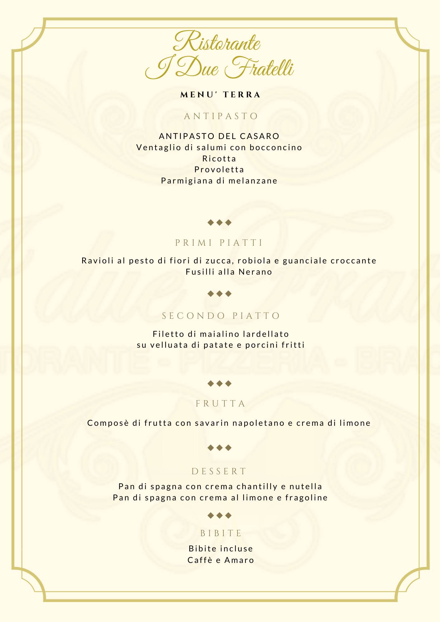 Menu di I Due Fratelli Salerno I Ristorante Pizzeria Braceria 