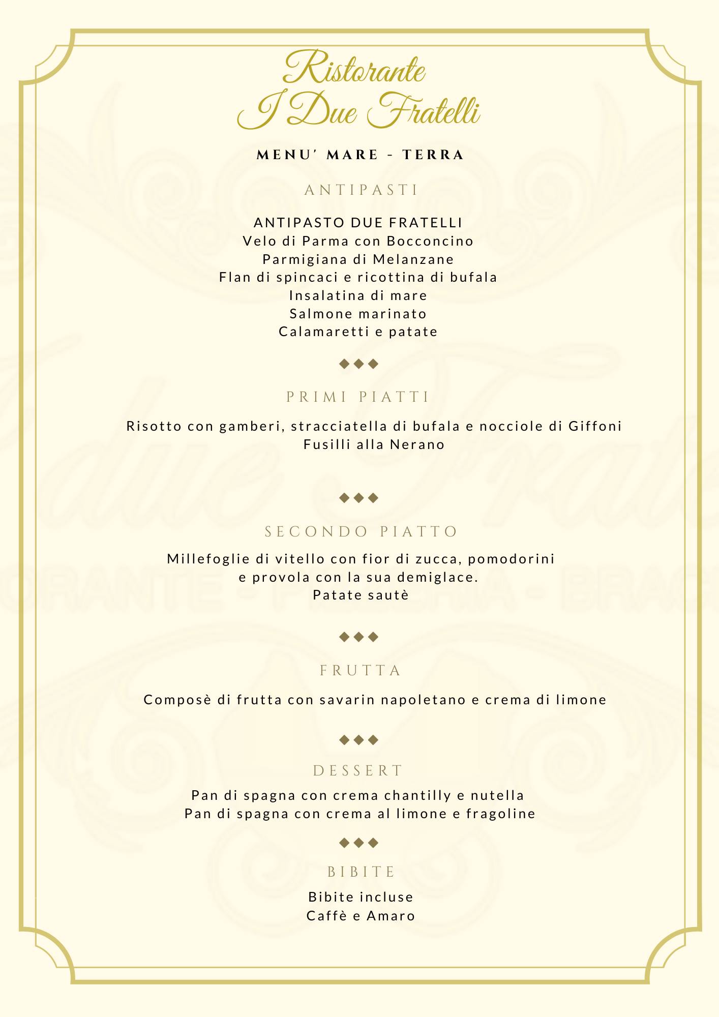 Menu di I Due Fratelli Salerno I Ristorante Pizzeria Braceria 