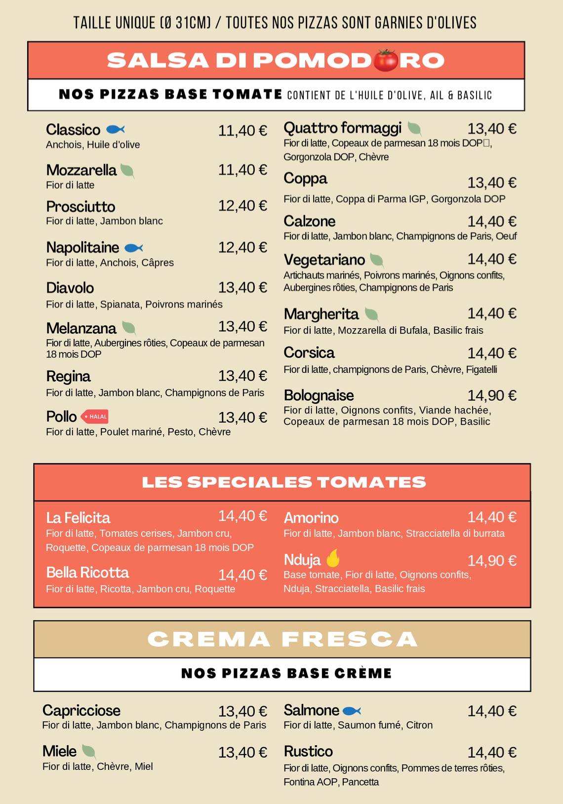 Menu de I RAGAZZI