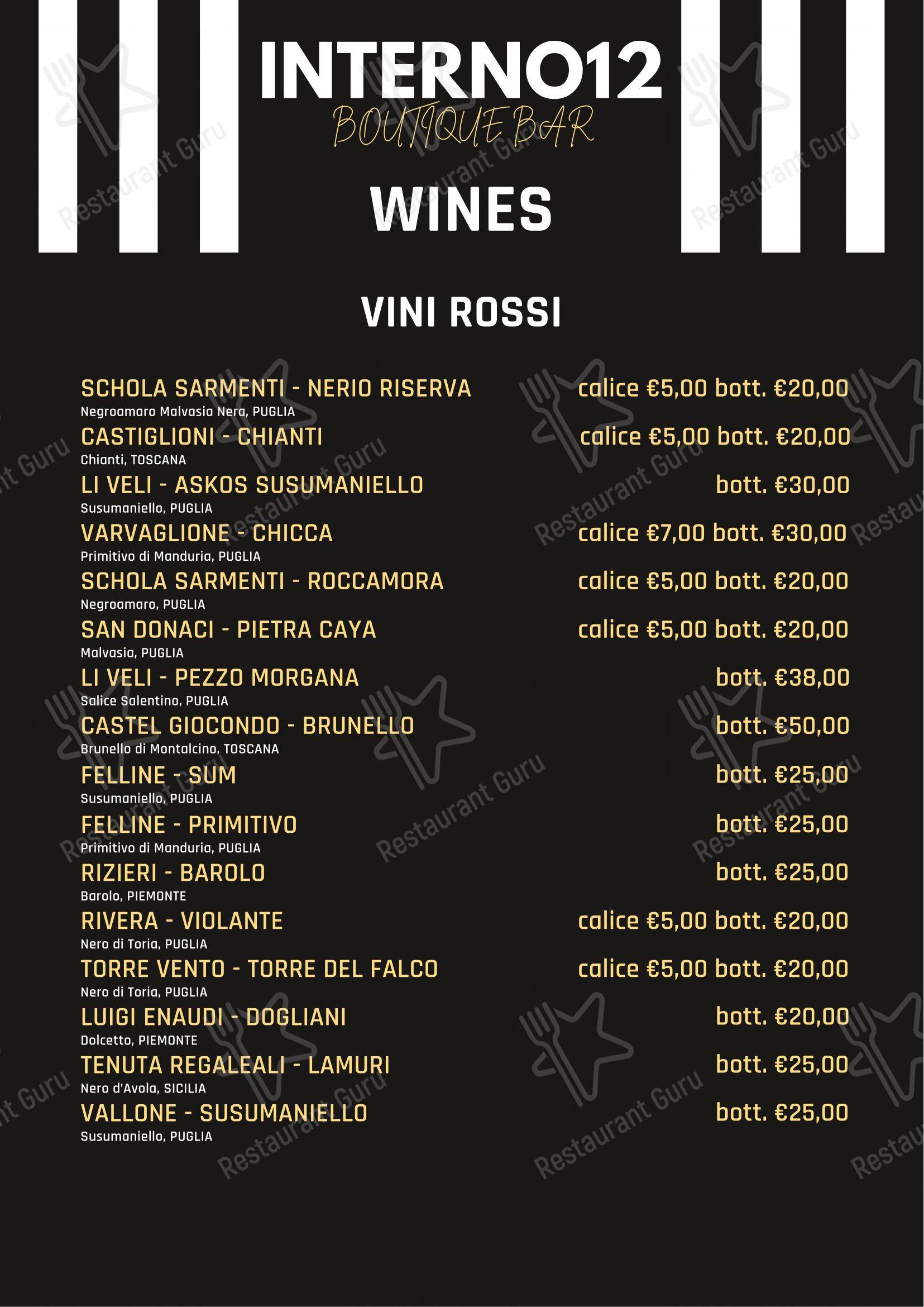 Menu per Interno12 pub & bar