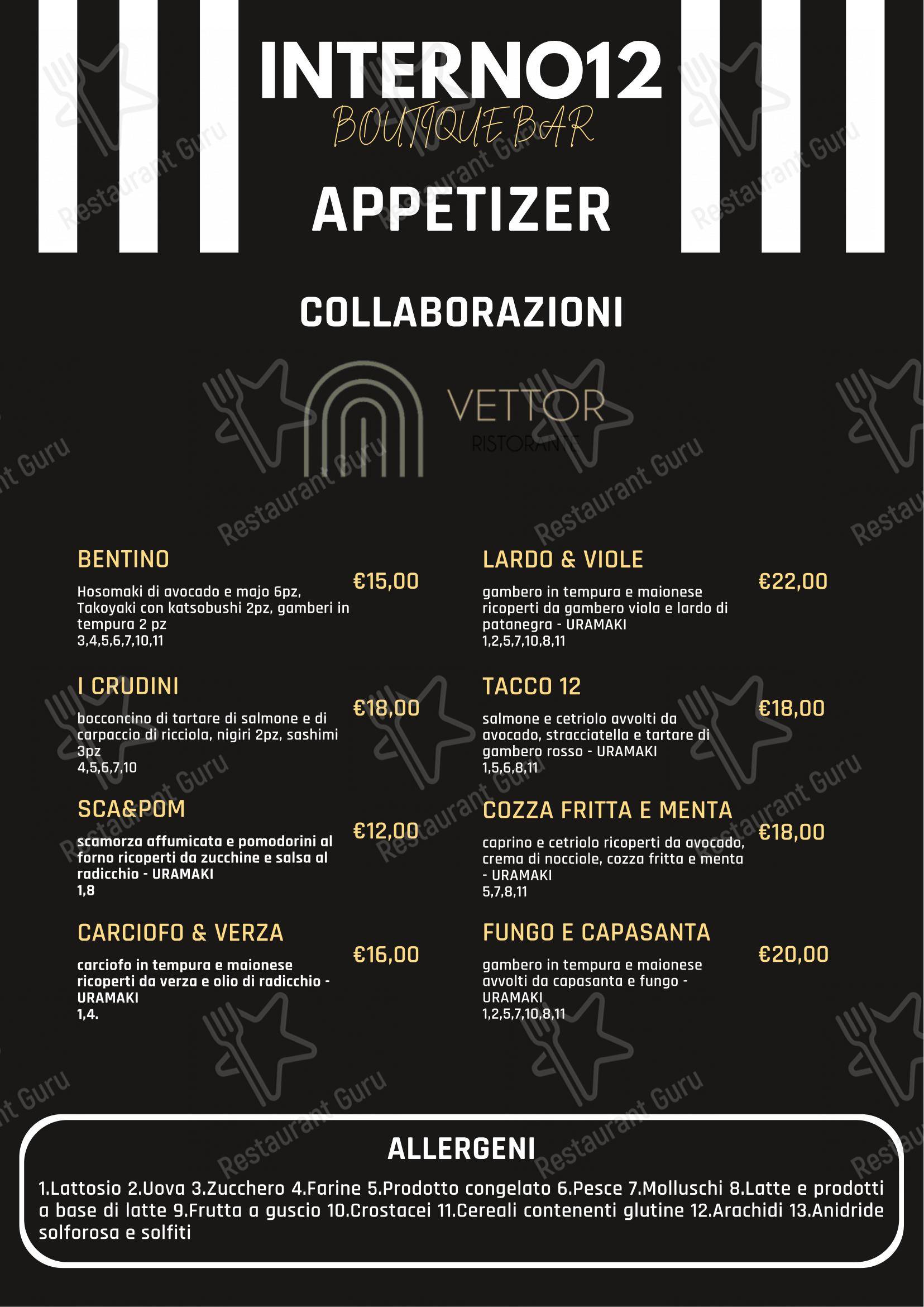 Menu per Interno12 in Bari