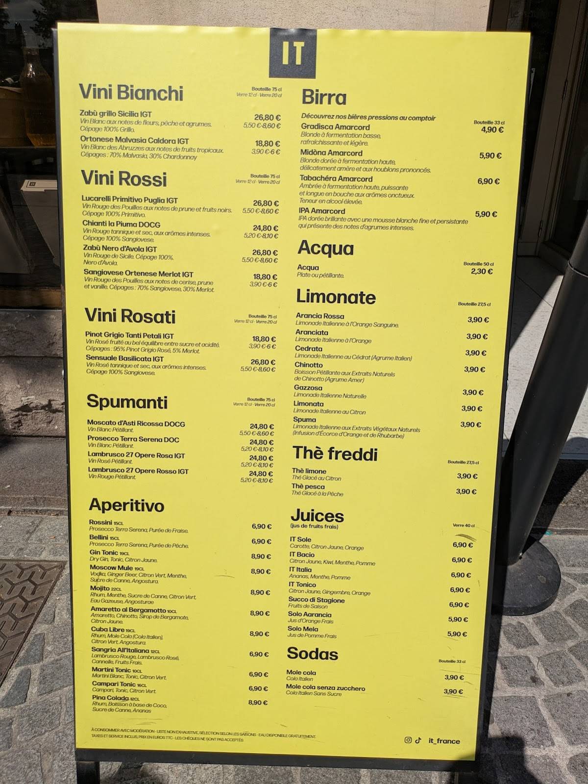 Menu de It - Italian Trattoria Rouen