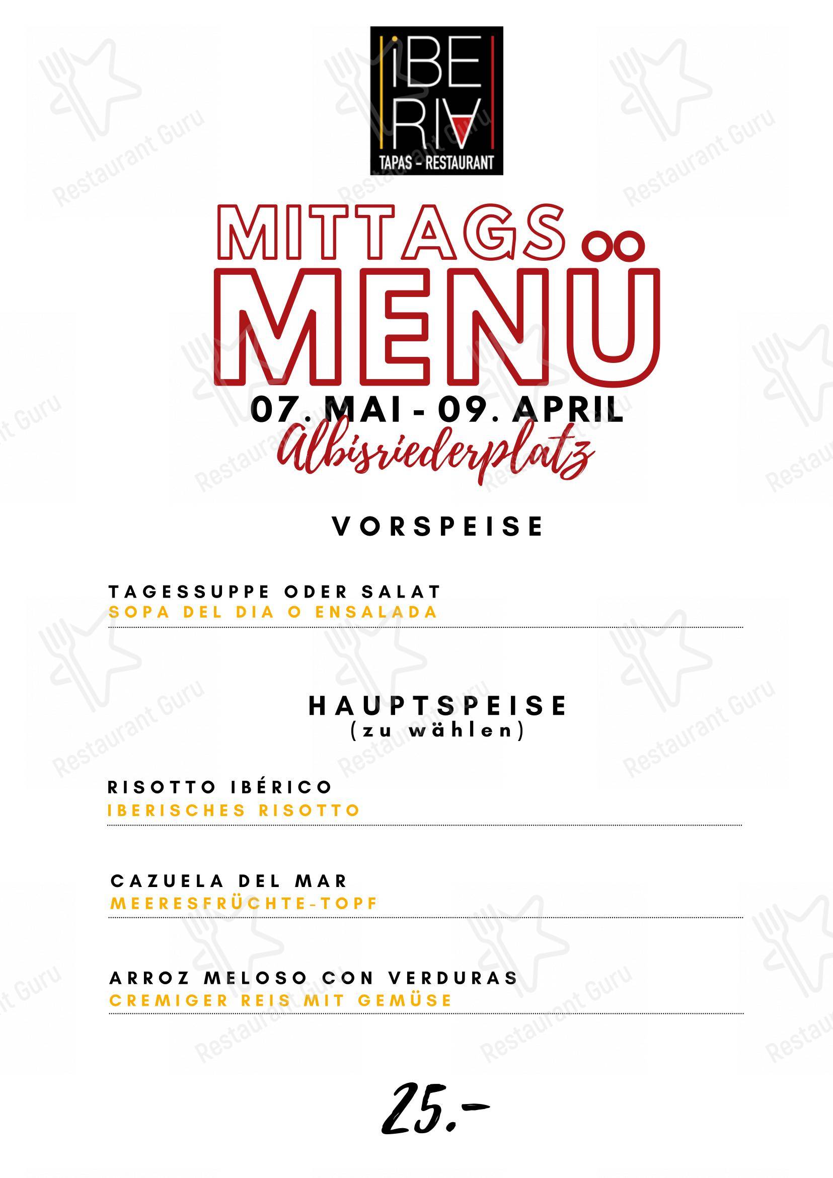 Menu bar per Iberia Tapas in Zurigo