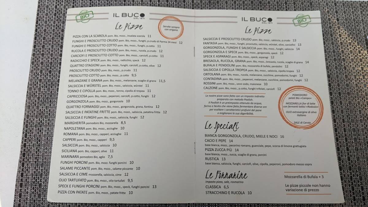 Menu di Il Buco Ristorante Pizzeria 