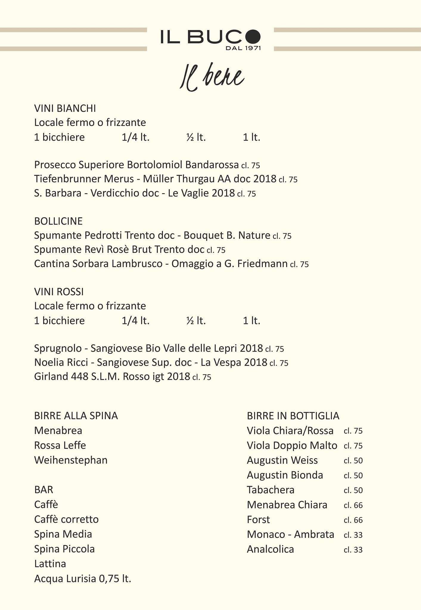 Menu di Il Buco Ristorante Pizzeria 