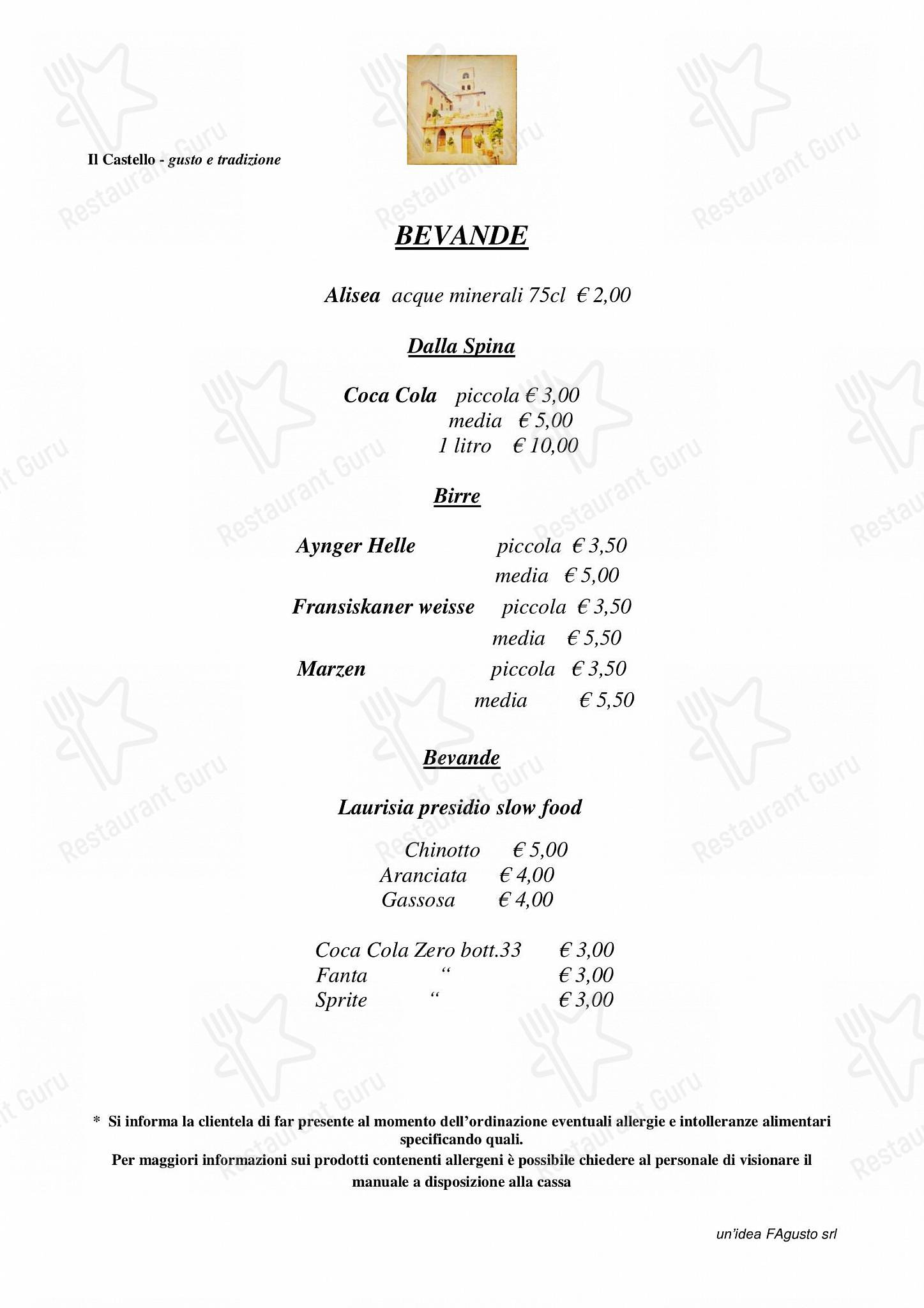 Takeaway Menu per Ristorante Il Castello ristorante