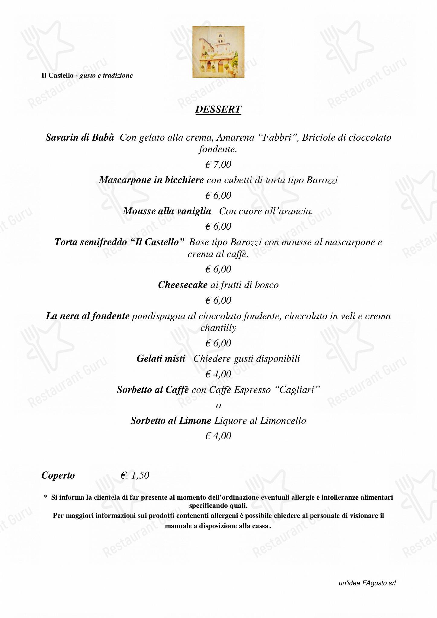 Takeaway Menu per Ristorante Il Castello in Castelvetro di Modena