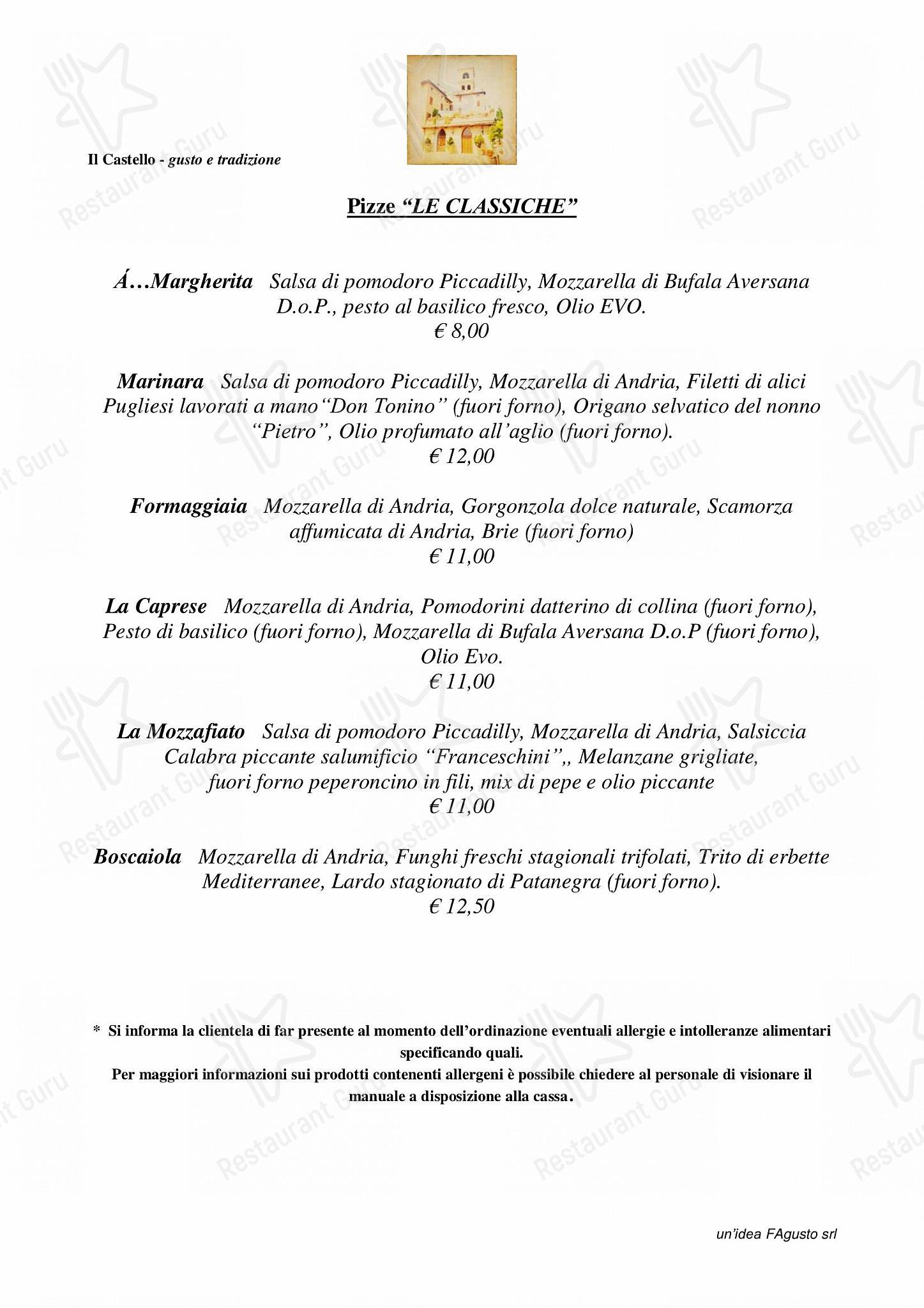 Takeaway Menu per Ristorante Il Castello ristorante