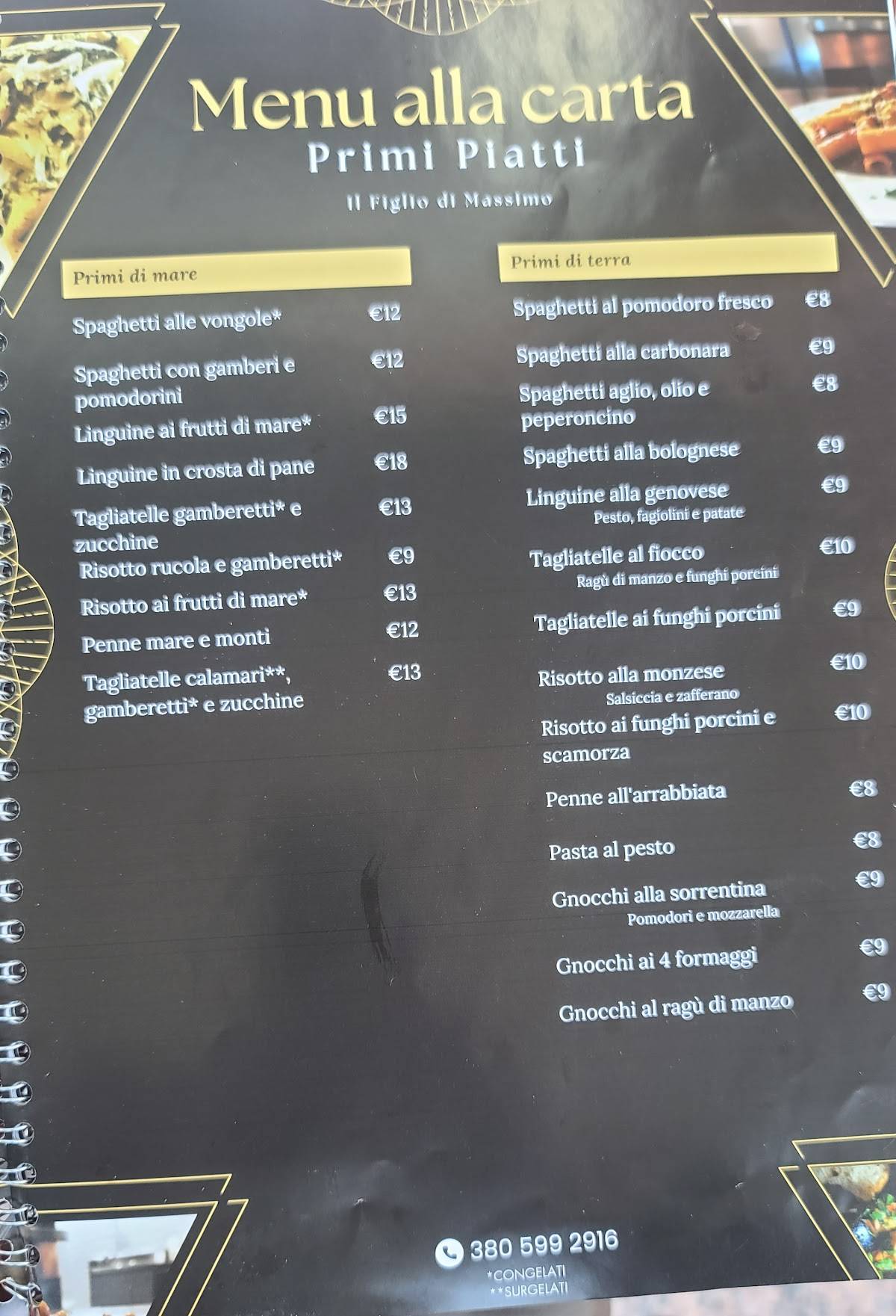 Menu di Il Figlio di Massimo