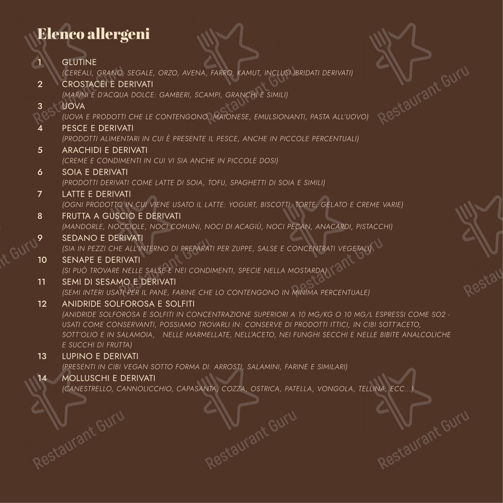 Menu per Il Pane di San Saba in Roma