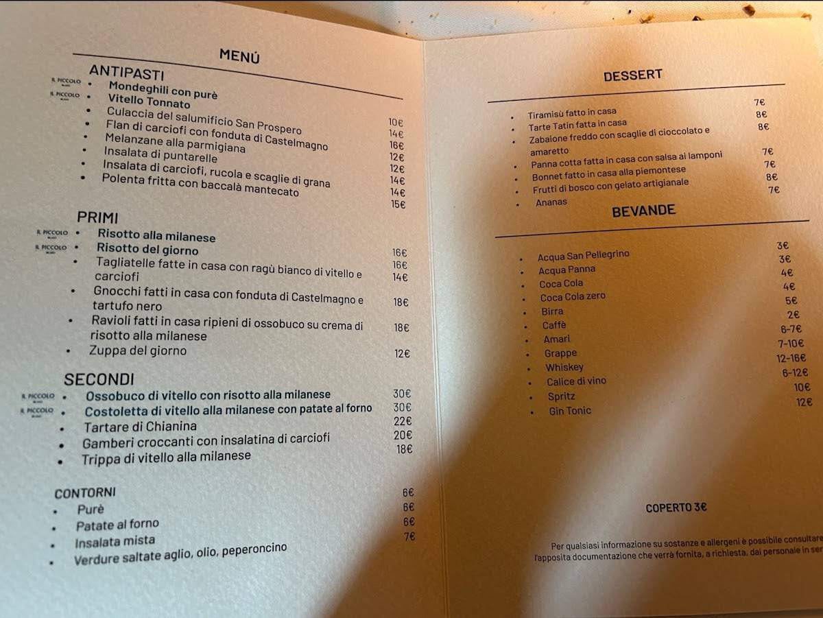 Menu di Il Piccolo - Milano 