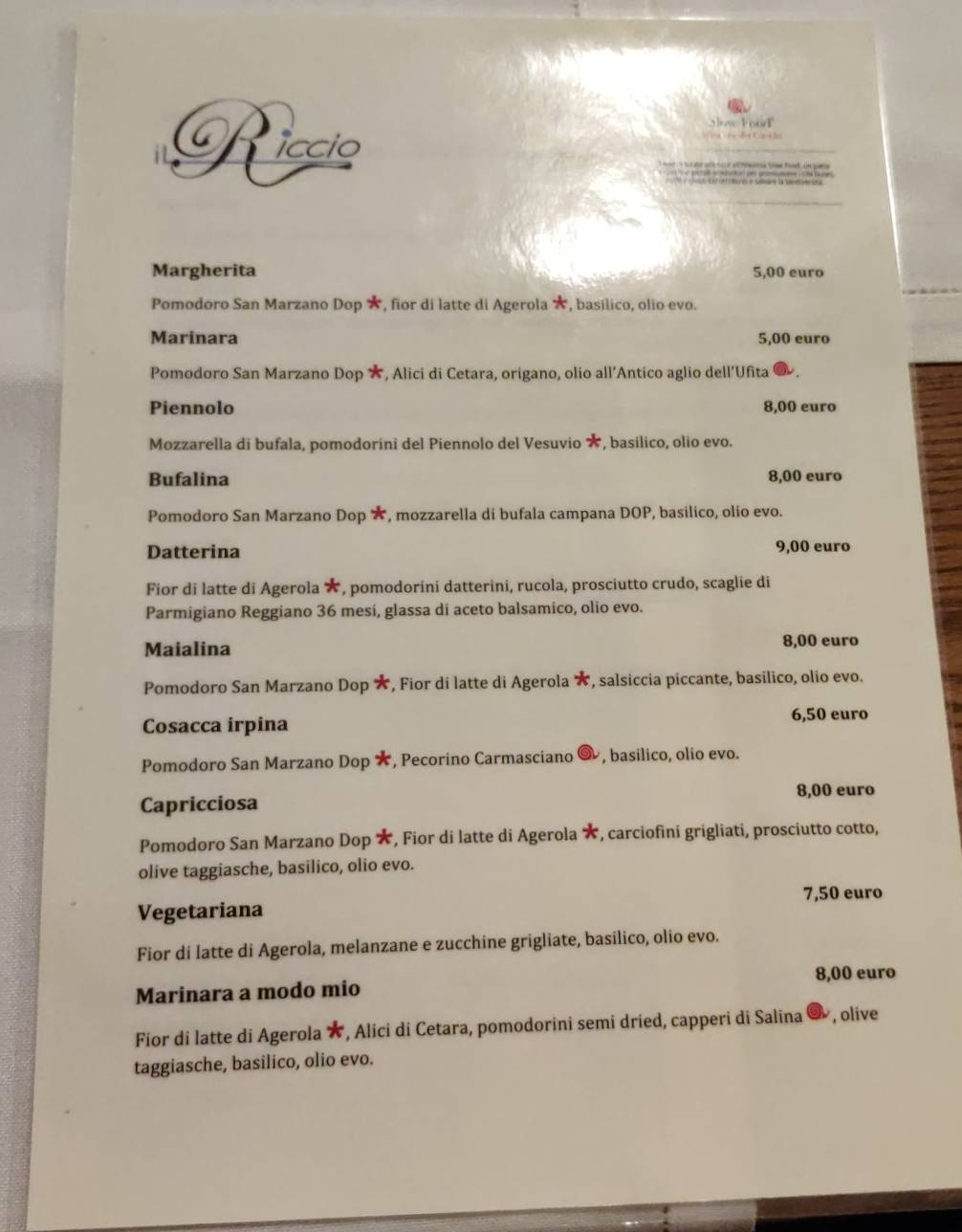Menu di Il Riccio Ristorante 
