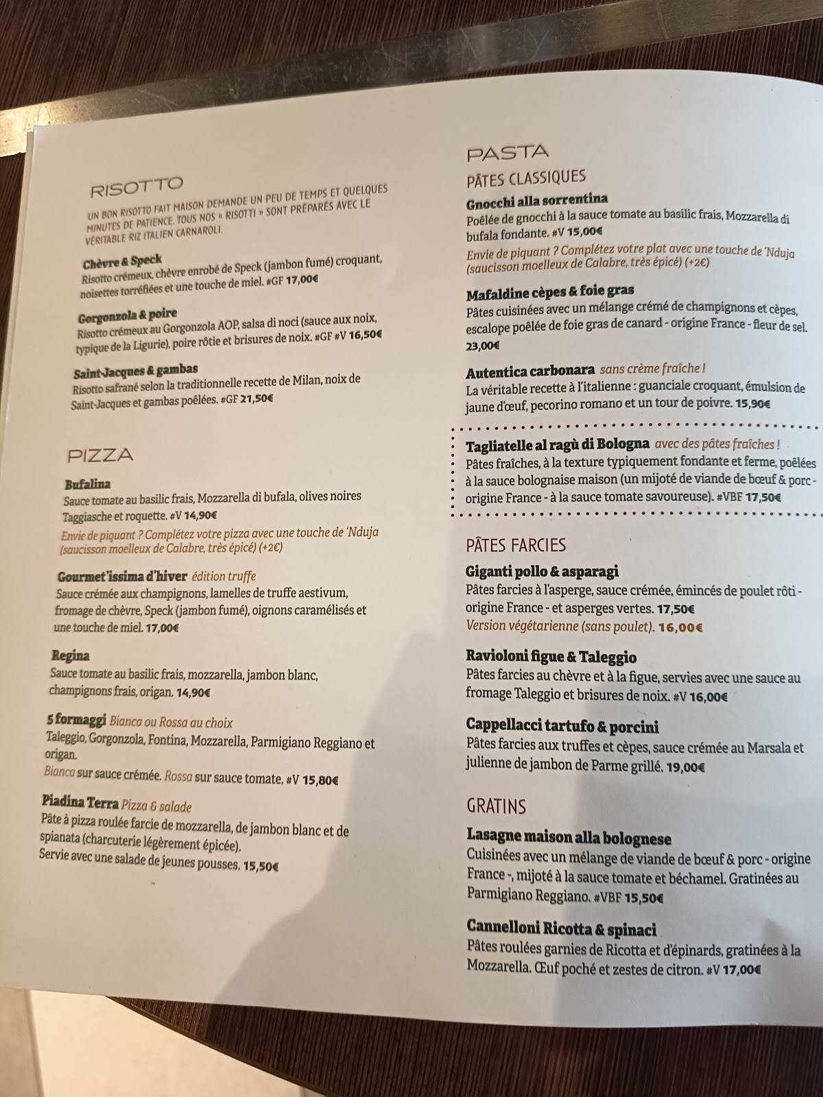 Menu de IL RISTORANTE - Le restaurant Italien de Bordeaux-Mérignac