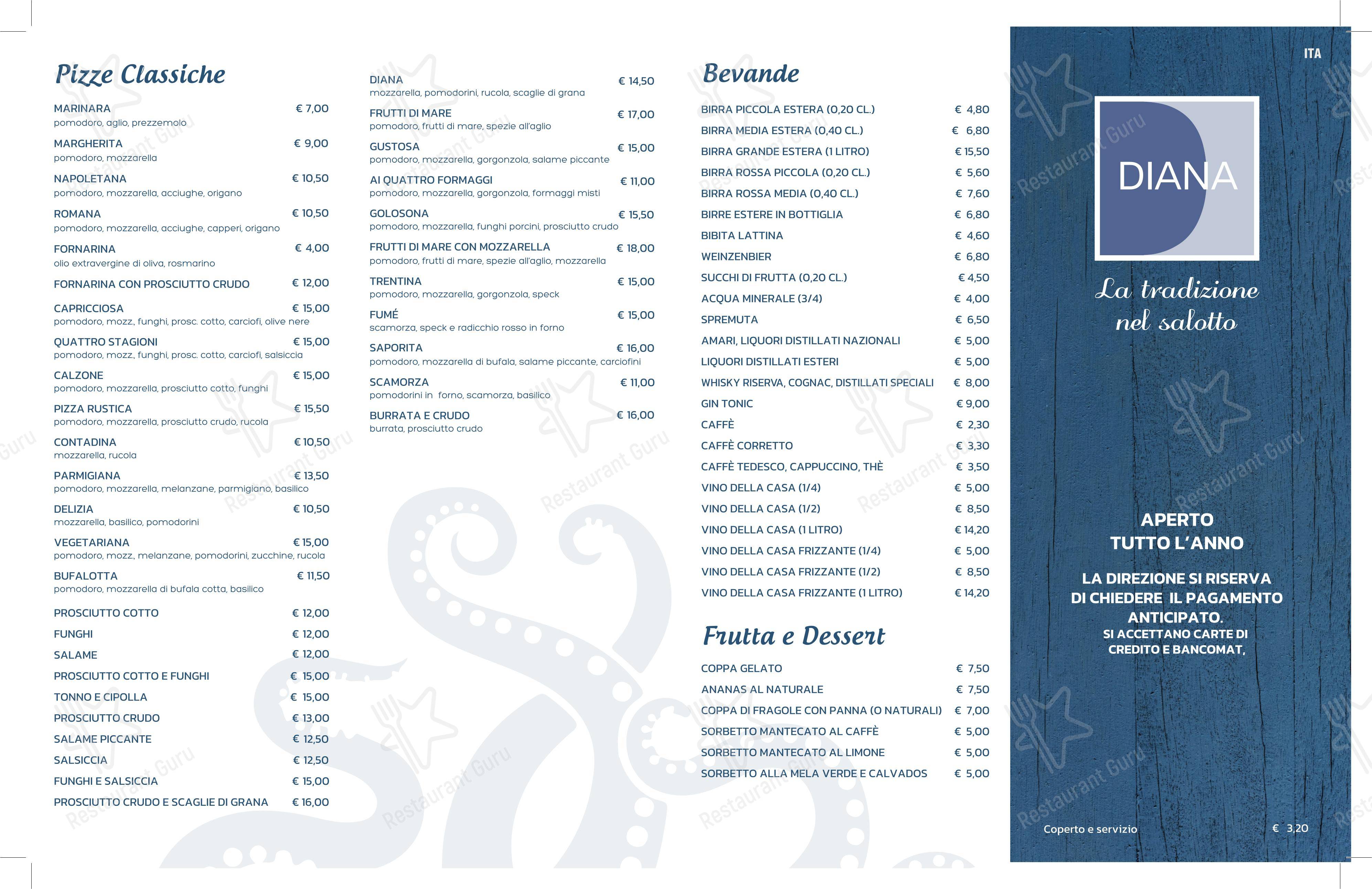 Menu per Ristorante Diana Riccione ristorante
