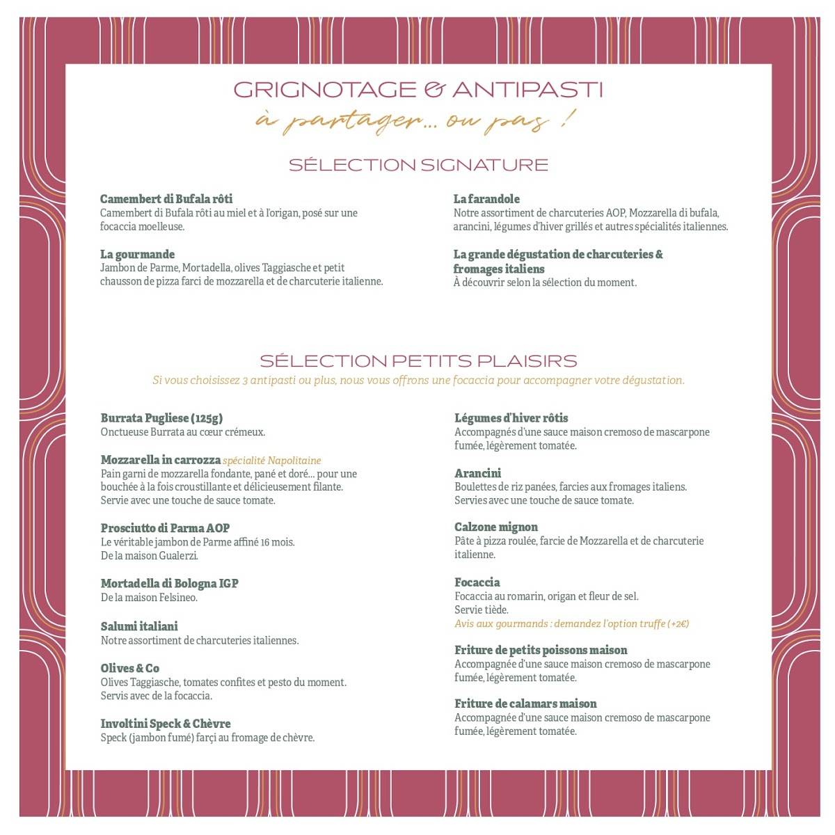 Menu de IL RISTORANTE - Le restaurant Italien de Bordeaux-Mérignac
