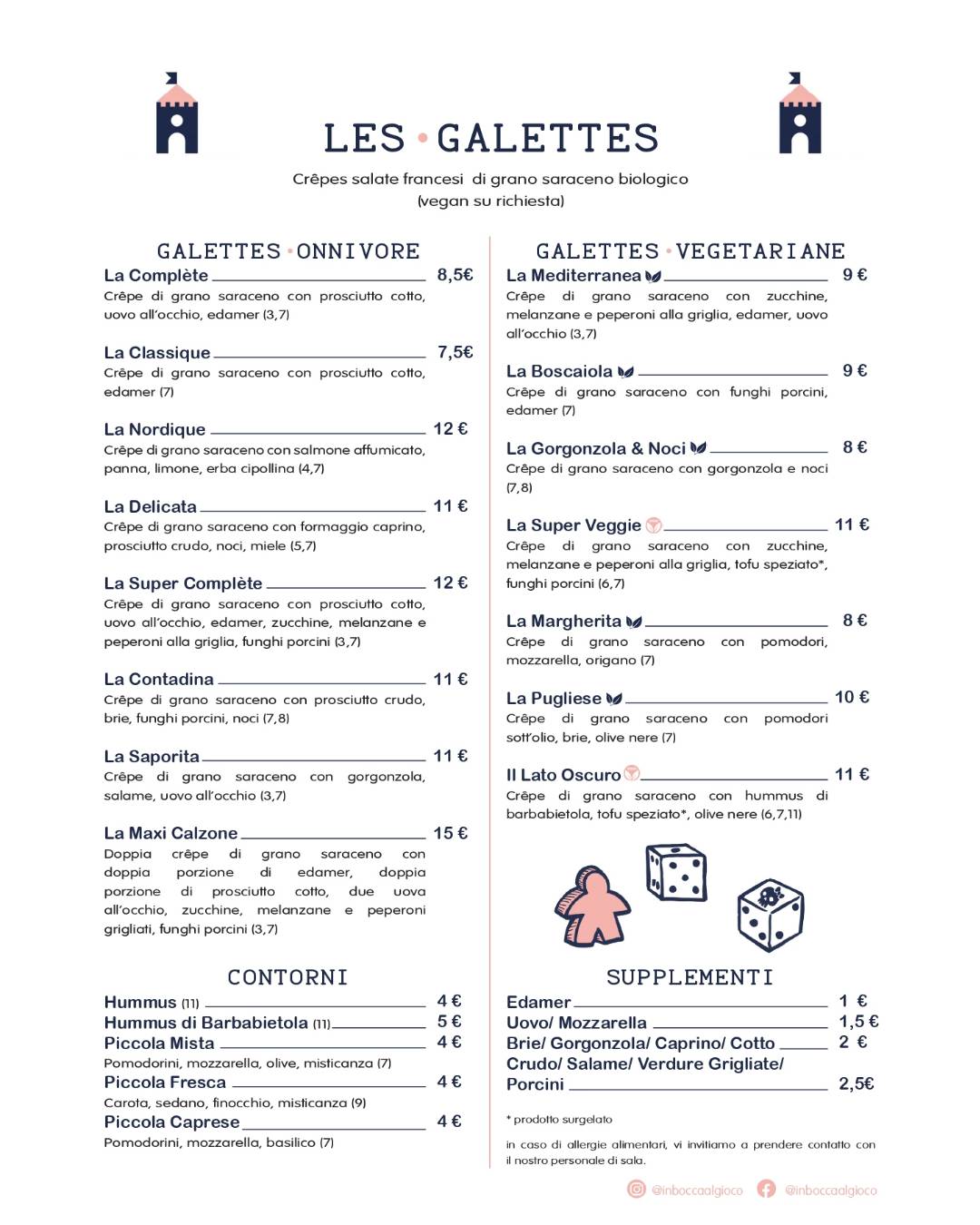 Menu di In Bocca al Gioco 