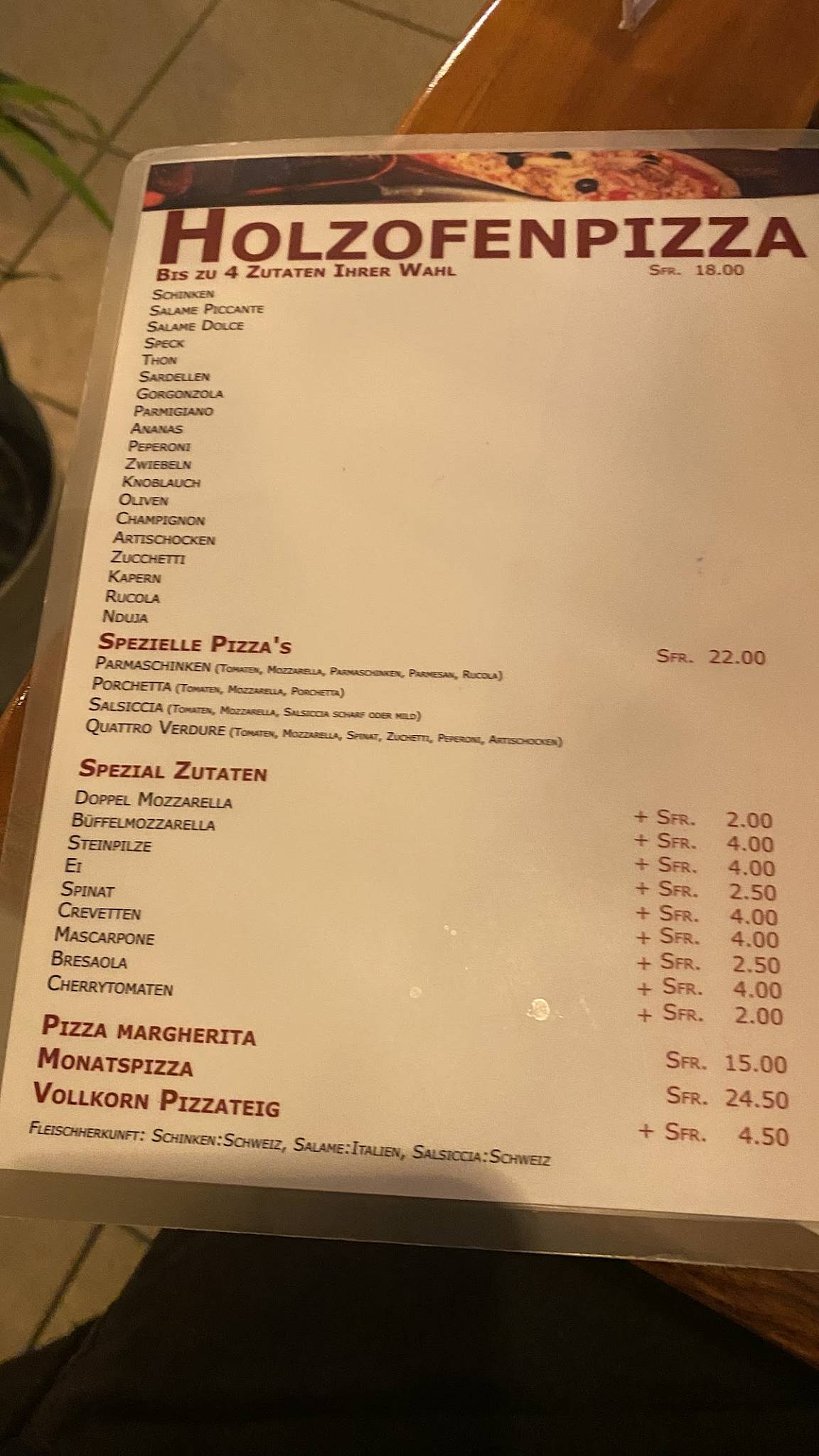 Menu di Incontro Pizza 