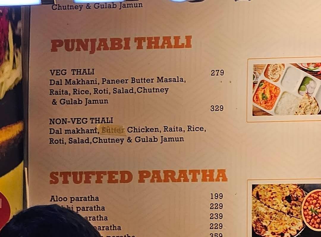 Indian Tadka menu