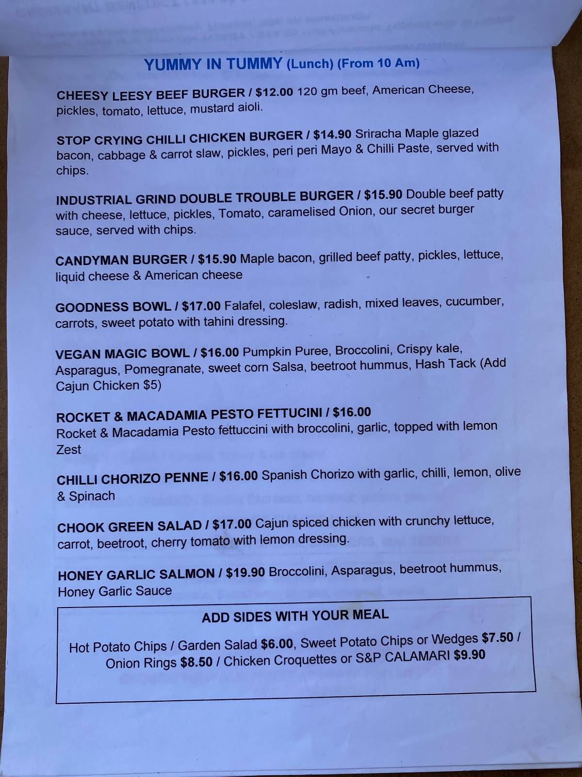 Menu at Industrial Grind Cafe, Arndell Park