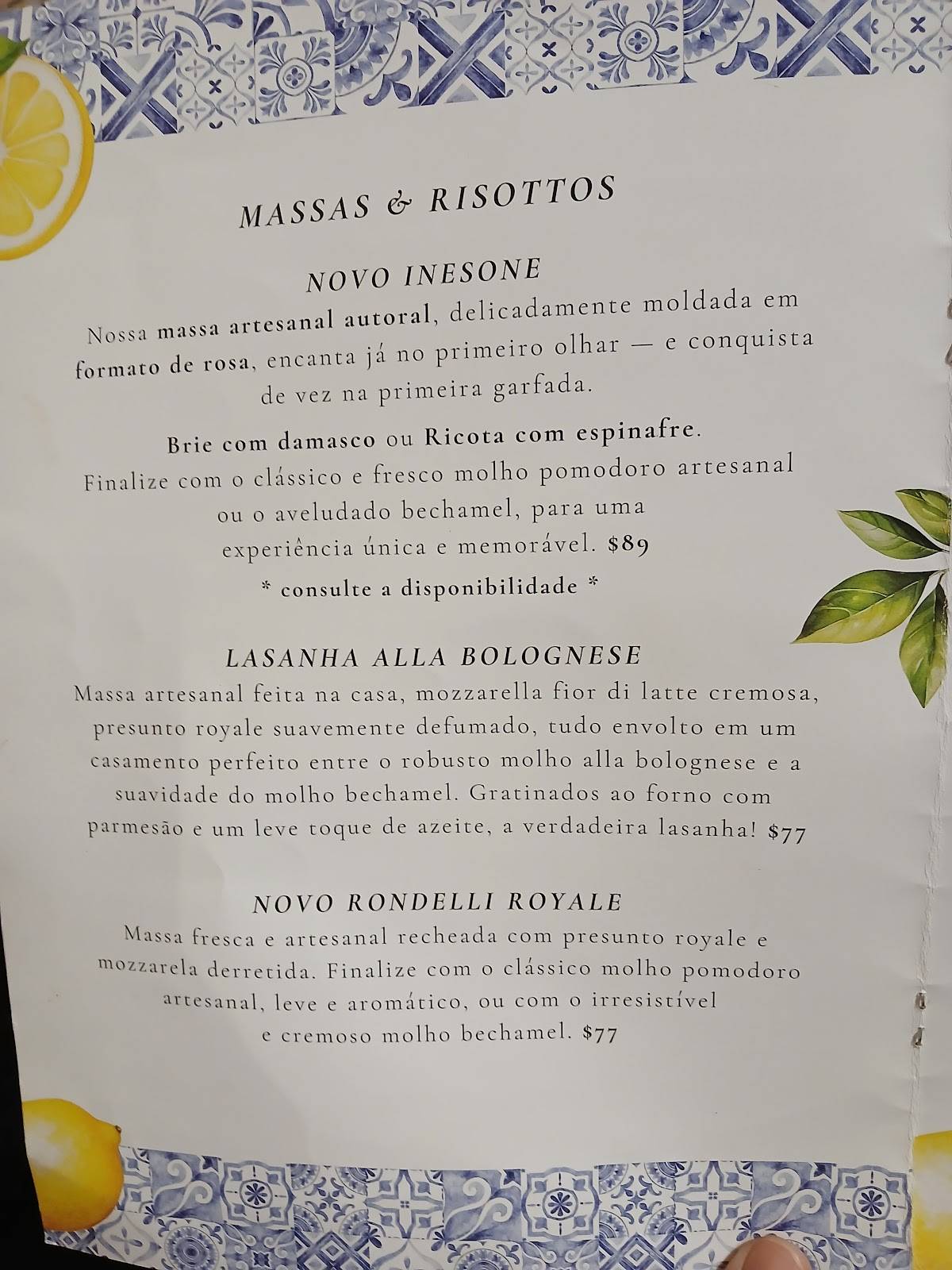 Inês Centro cardápio