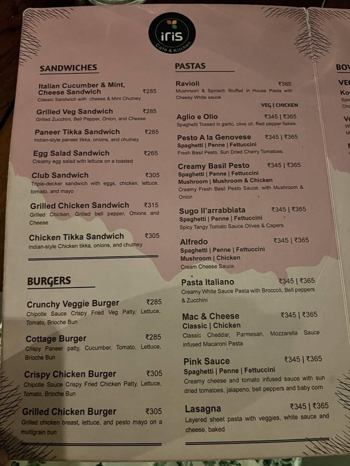 Iris Café & Kitchen, JP Nagar menu